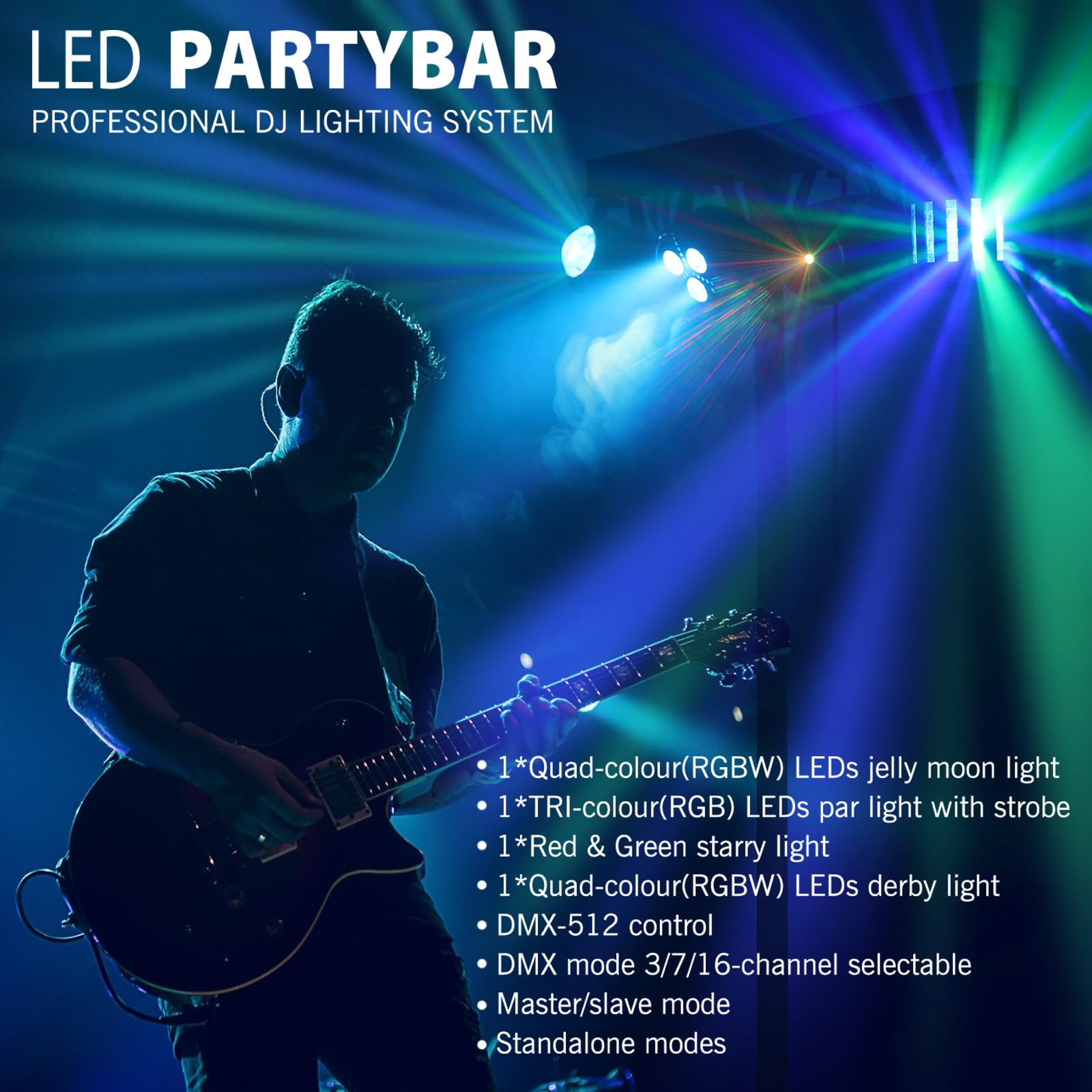 Telbum DJ Lights with Stand, Party Bar Gig Lighting Package with Carry Bag, Sound Activated Disco Lights for Parties DMX & Remot