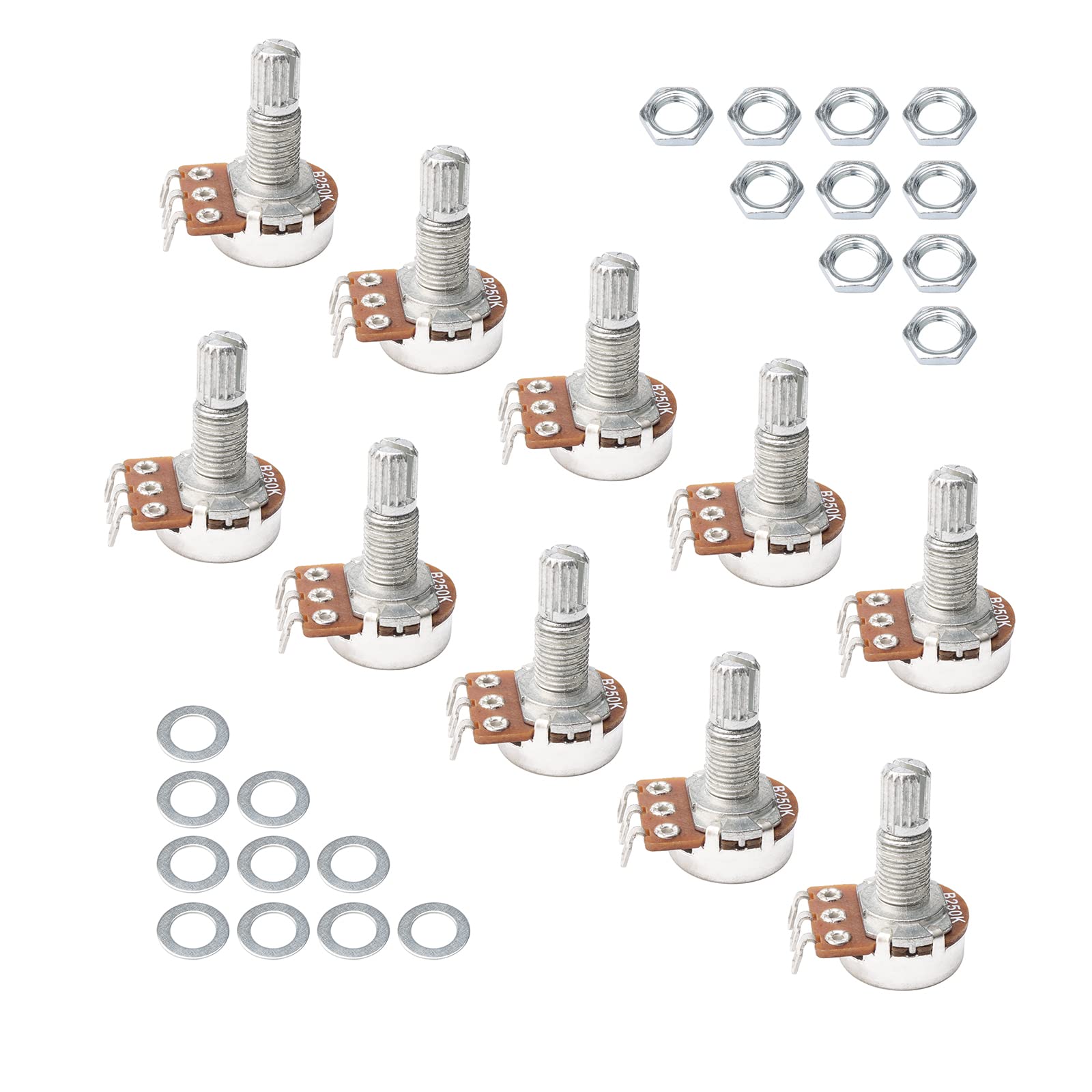 Guitar Potentiometers Split Shaft Pots Audio Tone Switch Control Pack Of 10 (B250K)
