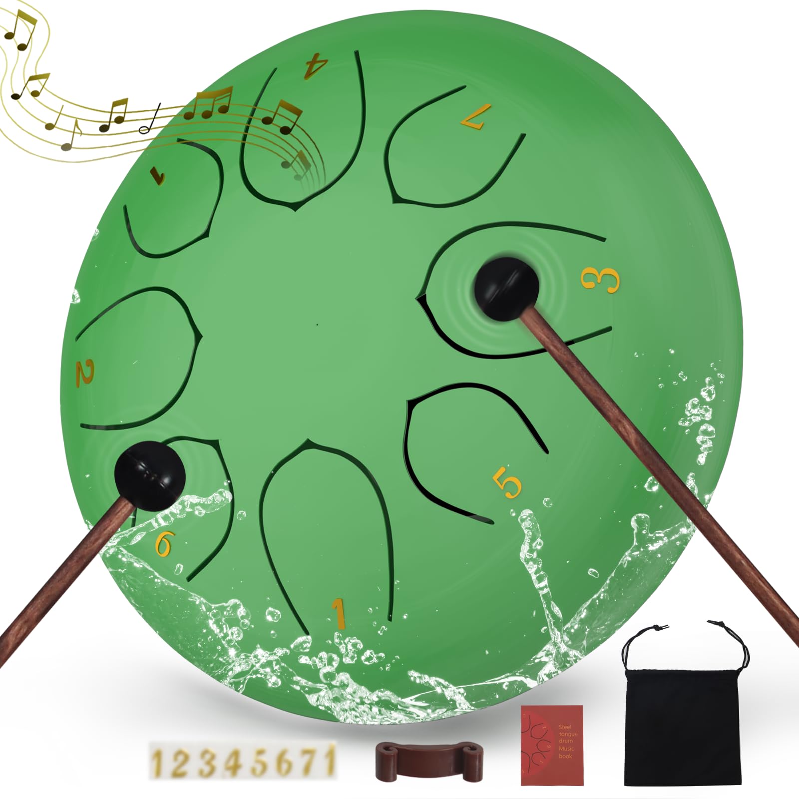 Steel Tongue Drum 6 Inch 8 Note Rain Drum - Outdoor Percussion Instrument with Mallets, Music Book & Soft Carry Pouch - Beginner