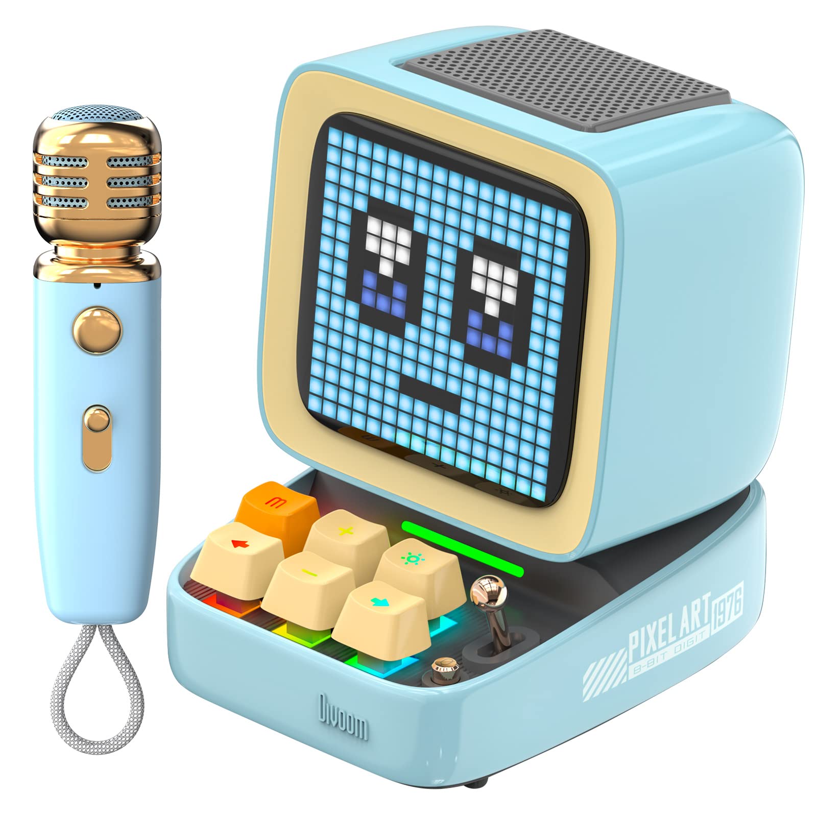 Divoom Ditoo-Mic Bluetooth Speaker with Karaoke Microphone - RGB Keyboard and Pixel Display Desktop Decor, Different Sound Modes