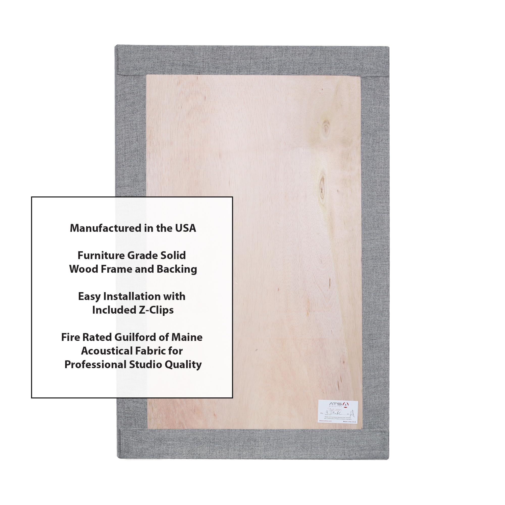 ATS Acoustics Sound Absorbing Acoustic Panel Fire Rated Professional Studio Quality 24'' x 36'' x 2'' (Merle Grey)