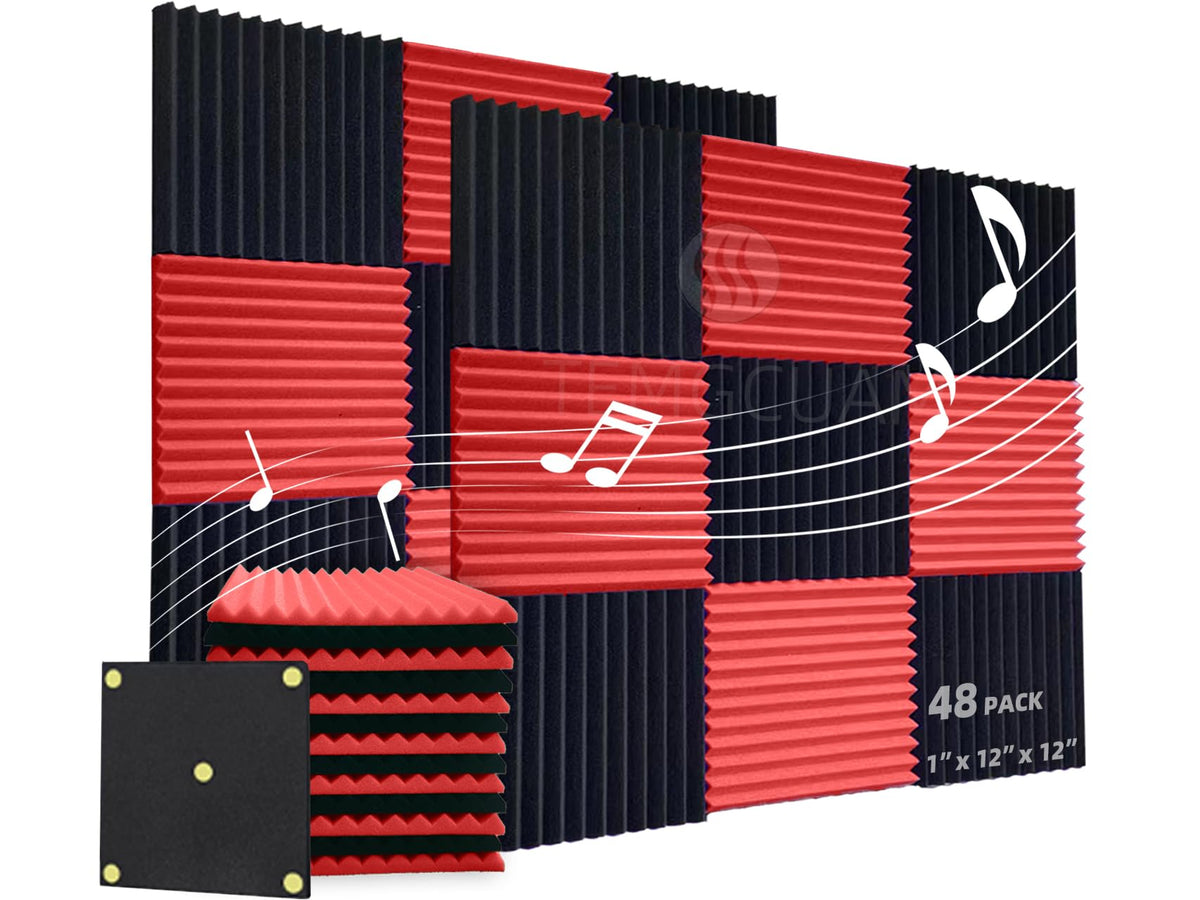 Temgcuam 48 Pack Acoustic Foam Panels |1  ''X12  ''X12 '' Rapid Recovery Acoustic Wall Panels |High Density Sound Reducing Panel