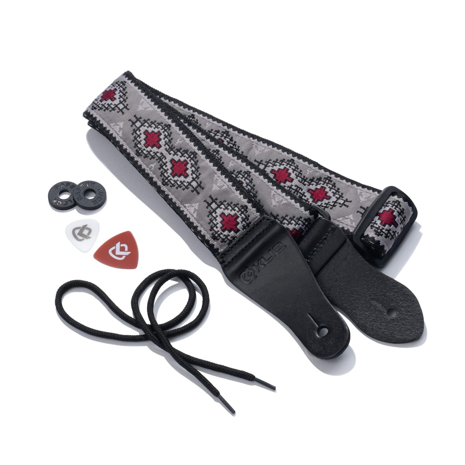 Kliq Vintage Woven Guitar Strap For Acoustic And Electric Guitars + 2 Free Rubber Strap Locks, 2 Free Guitar Picks And 1 Free La