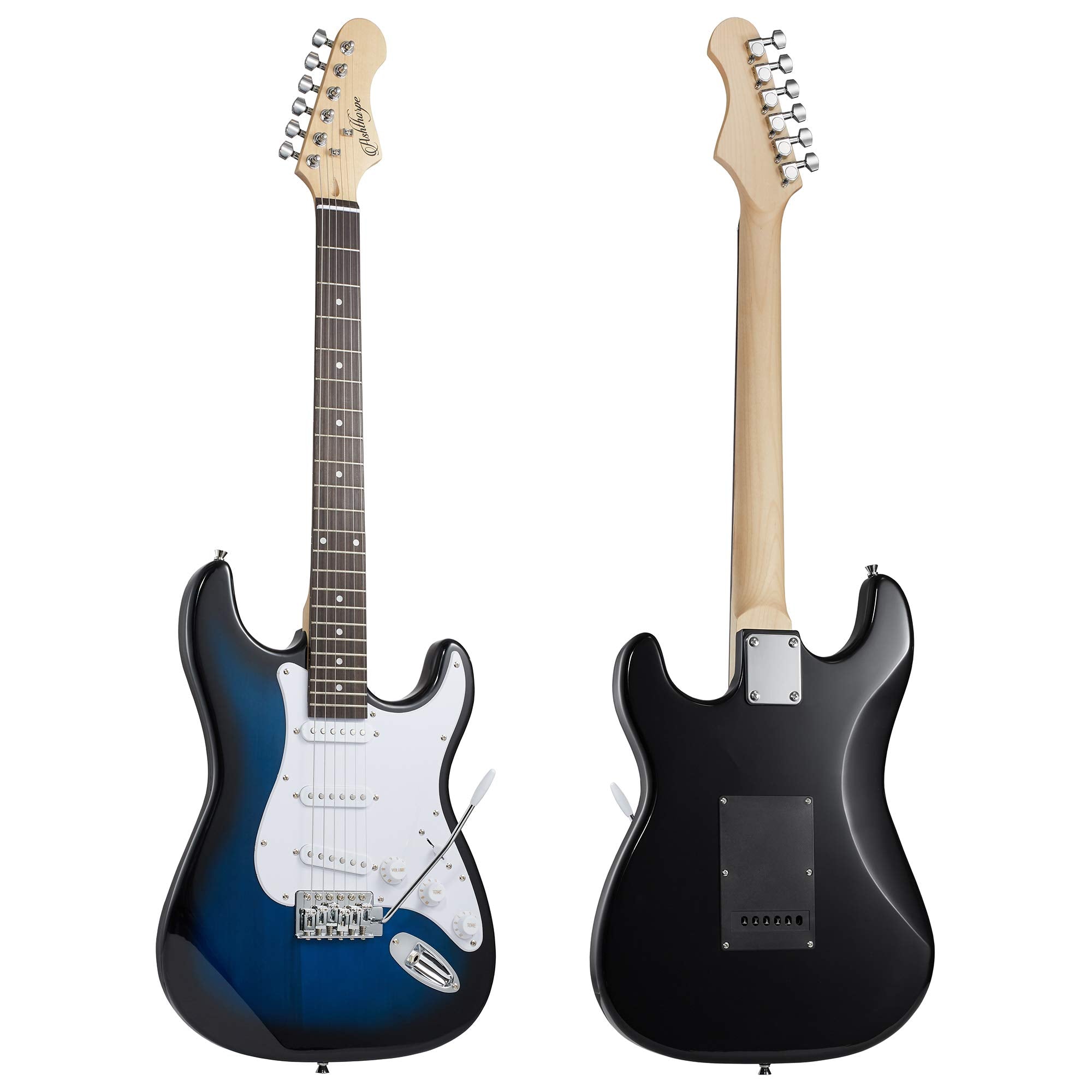 Ashthorpe 39-Inch Electric Guitar (Blue-White), Full-Size Guitar Kit with Padded Gig Bag, Tremolo Bar, Strap, Strings, Cable, Cl