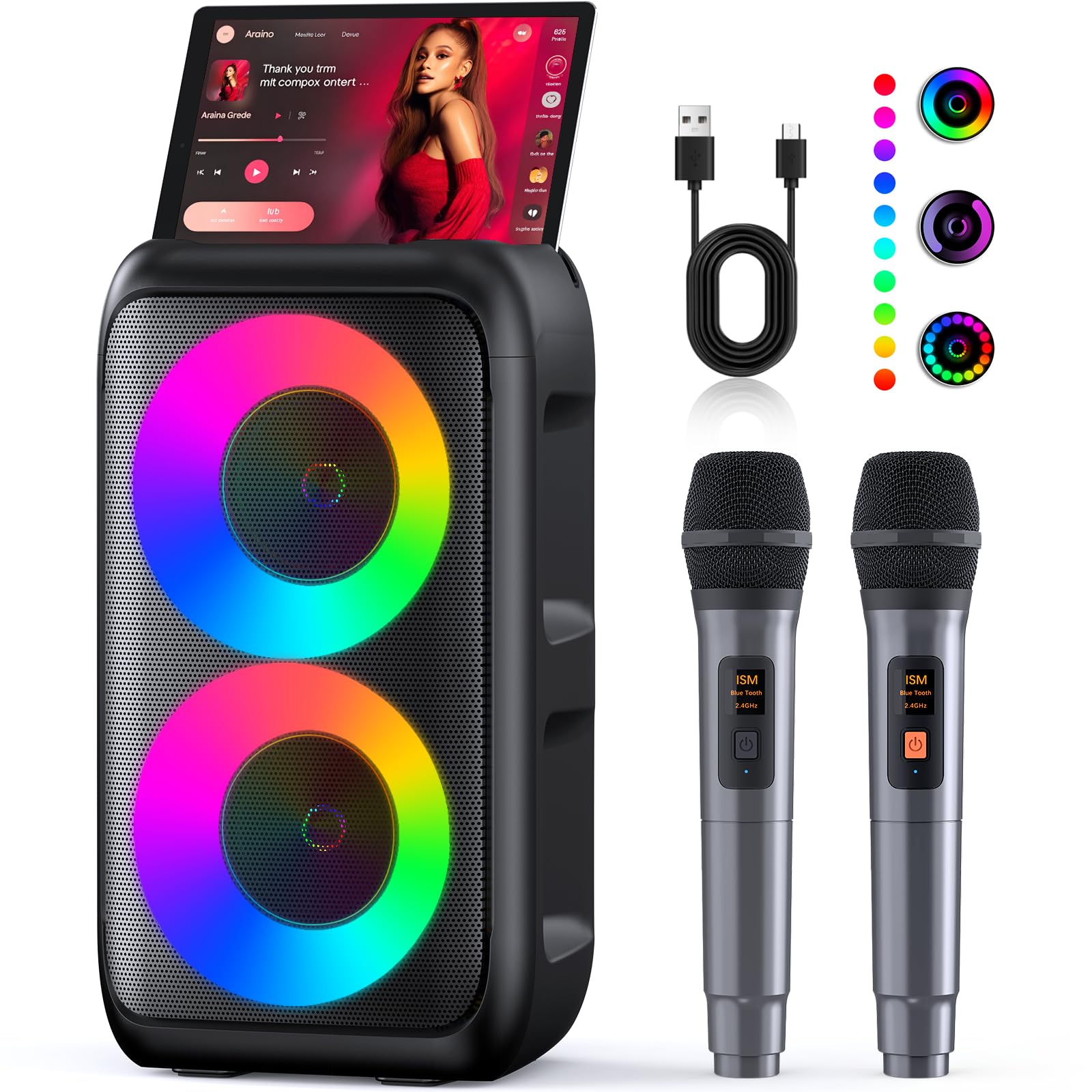 Karaoke Machine, Portable Bluetooth Speaker with 2 Wireless Karaoke Microphones, Karaoke Machine for Adults Kids with PA System,