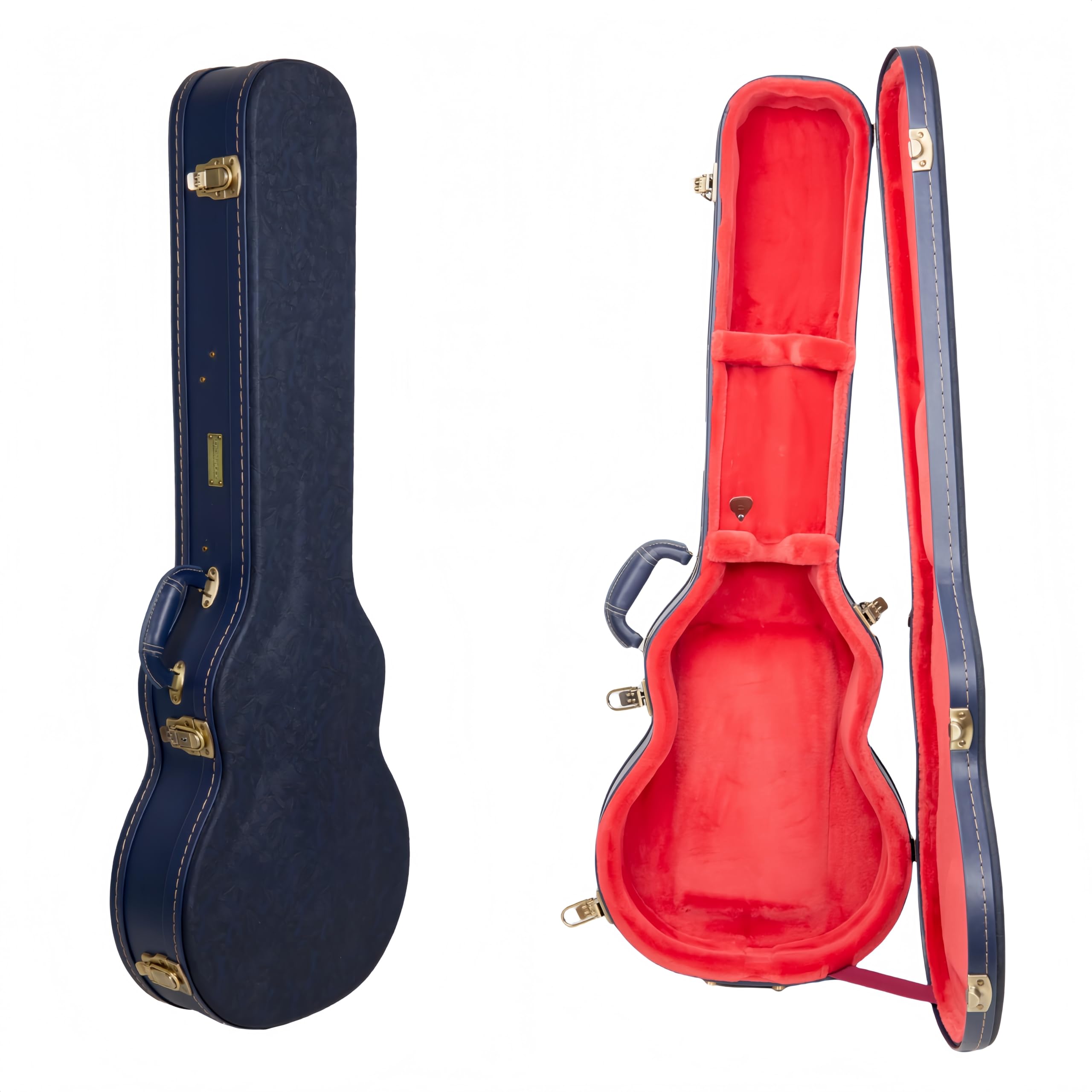 Crossrock Relief Series Les Paul Guitar Case For Single-Cut Electric Guitars | Carved Ocean Blue Finish, Deep Scarlett Velvet In