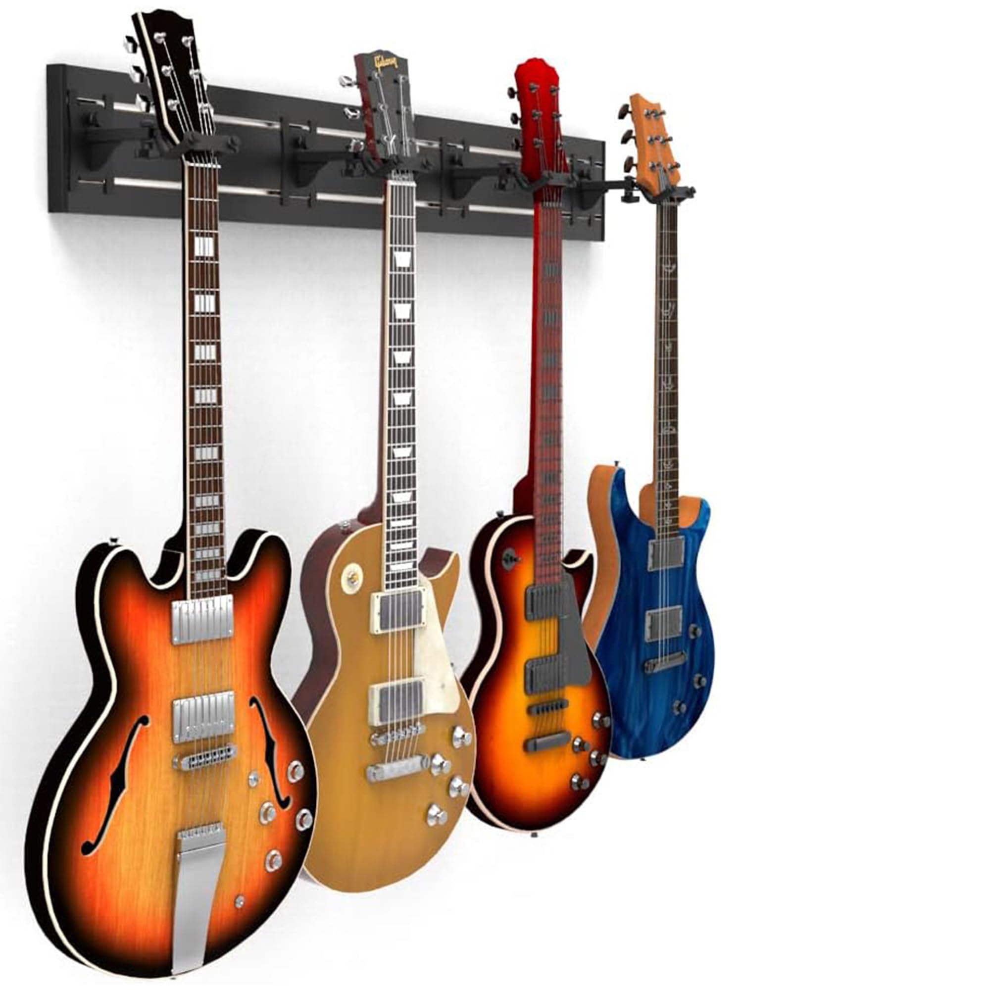 Dldirect Multiple Guitar & Ukulele Wall Mount With 4 Guitar Holder Locking System, 48-Inch Black Wall Hanger