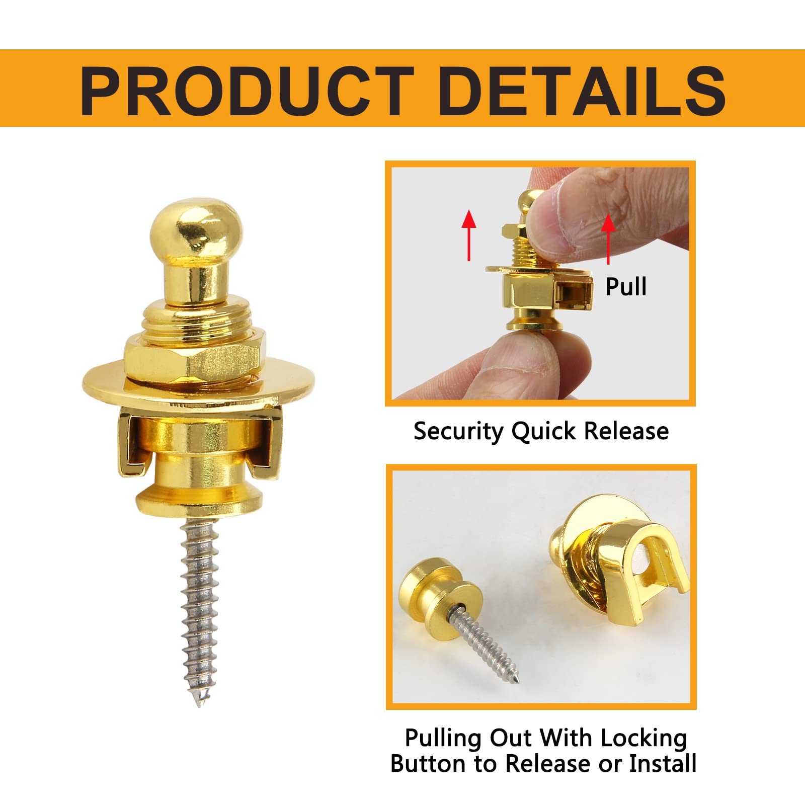 LifCratms 2PCS Guitar Strap Locks, Metal Heavy Duty Guitar Straplocks Replacement, Buttons Quick Release Security retainer Syste