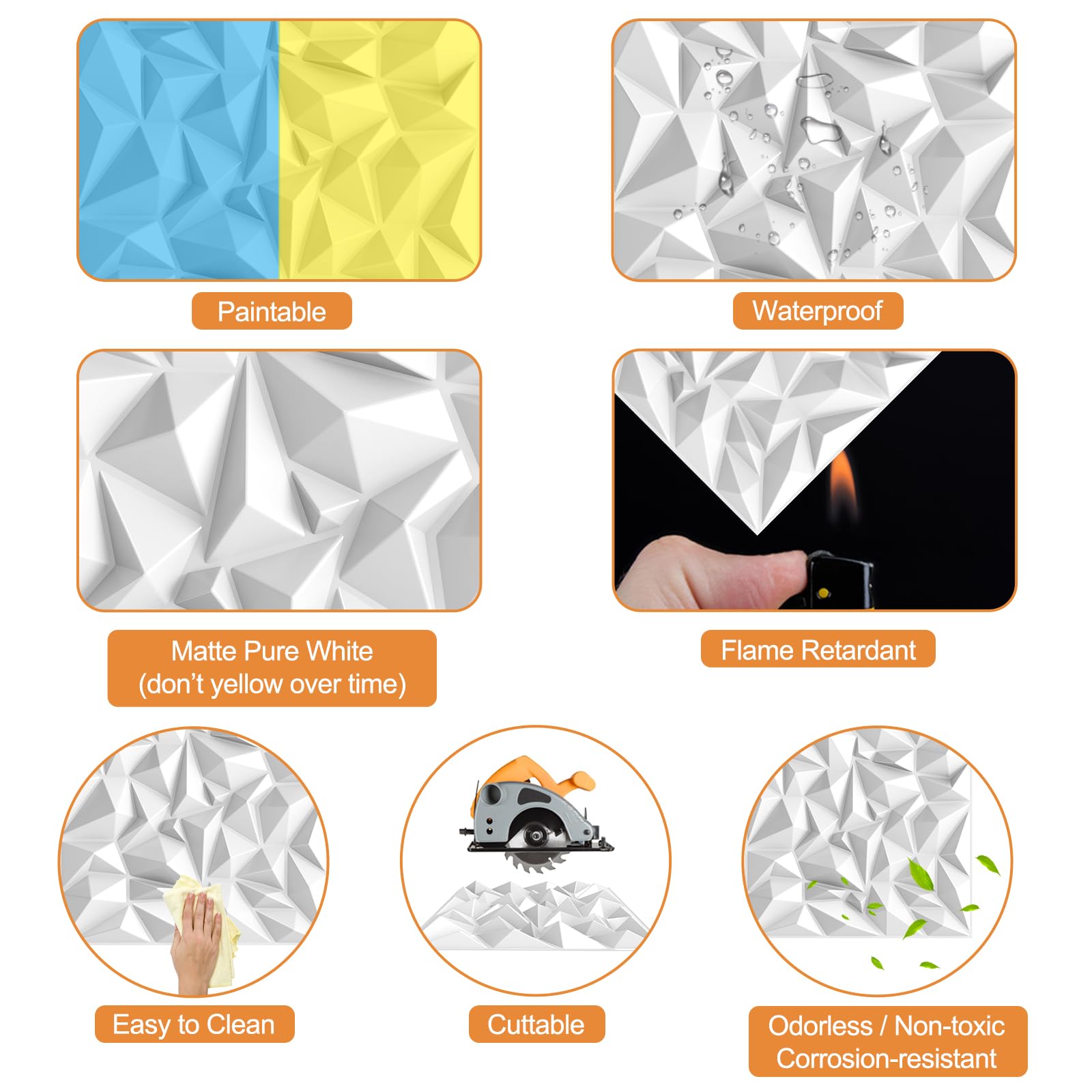 TroyStudio Acoustic Sound Diffuser Panels, 19.7 X 19.7 X 1 inches 12 Pcs White PVC Plastic 3D Wall Panel, Recording Studio Acous