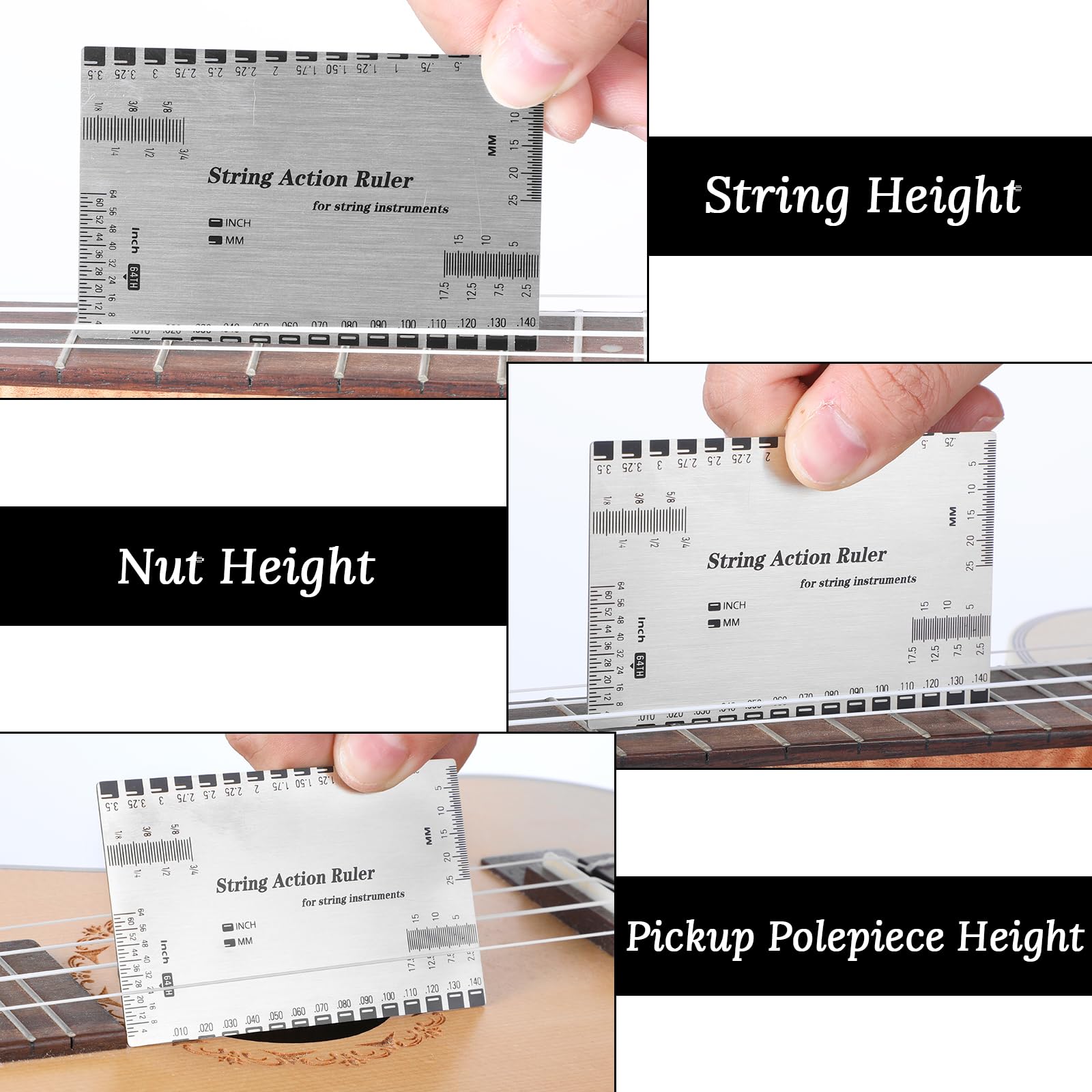 Gjinxi String Action Gauge Ruler, Guitar Height Gauge Set Up Tool, Action Gauge for Electric Bass and Acoustic Guitar, Setup Mea