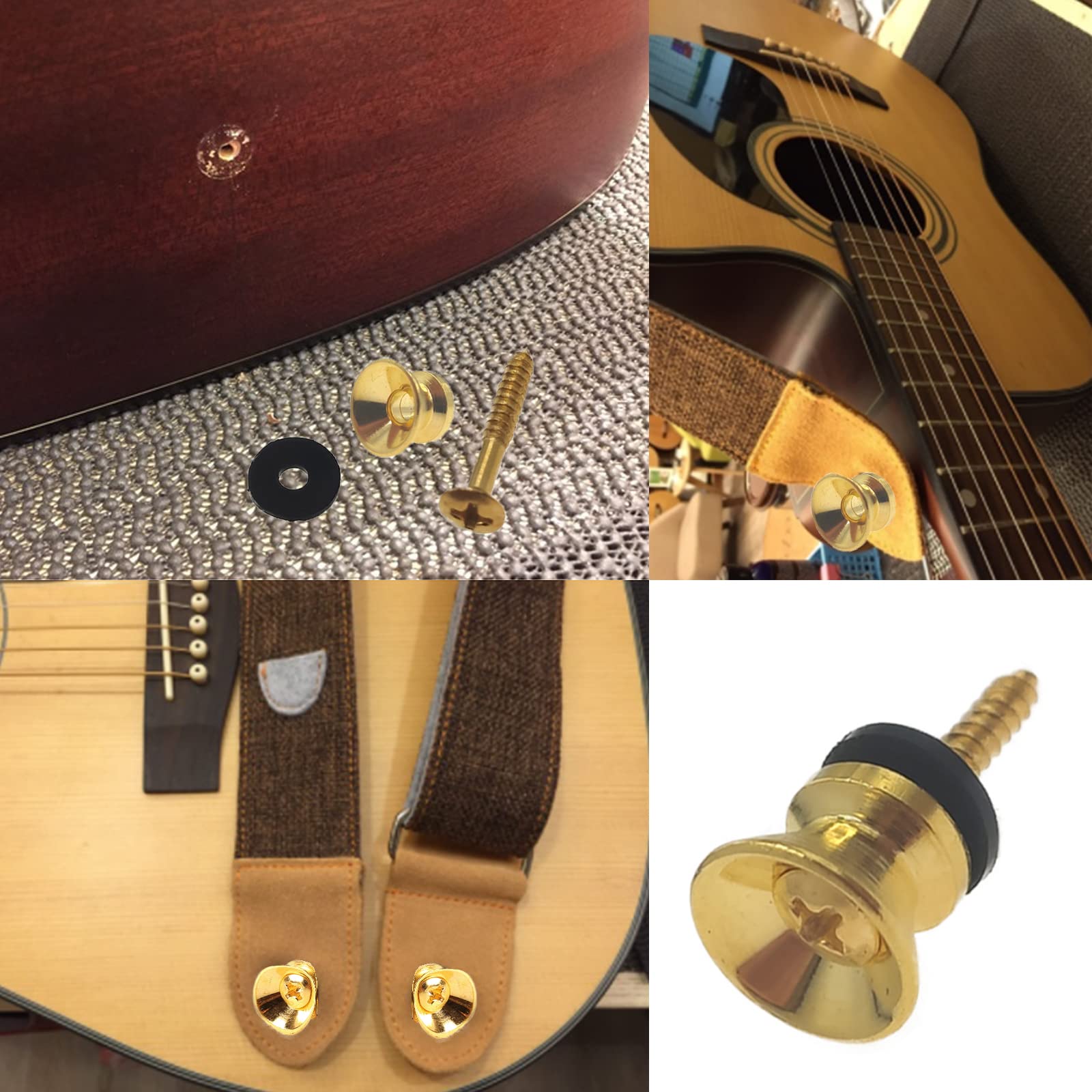 Cheerock 6Pcs Guitar Strap Locks Set, Metal Guitar Strap Buttons Lock, 3 Color Guitar Straps Lock for Acoustic, Ukulele, Martin,