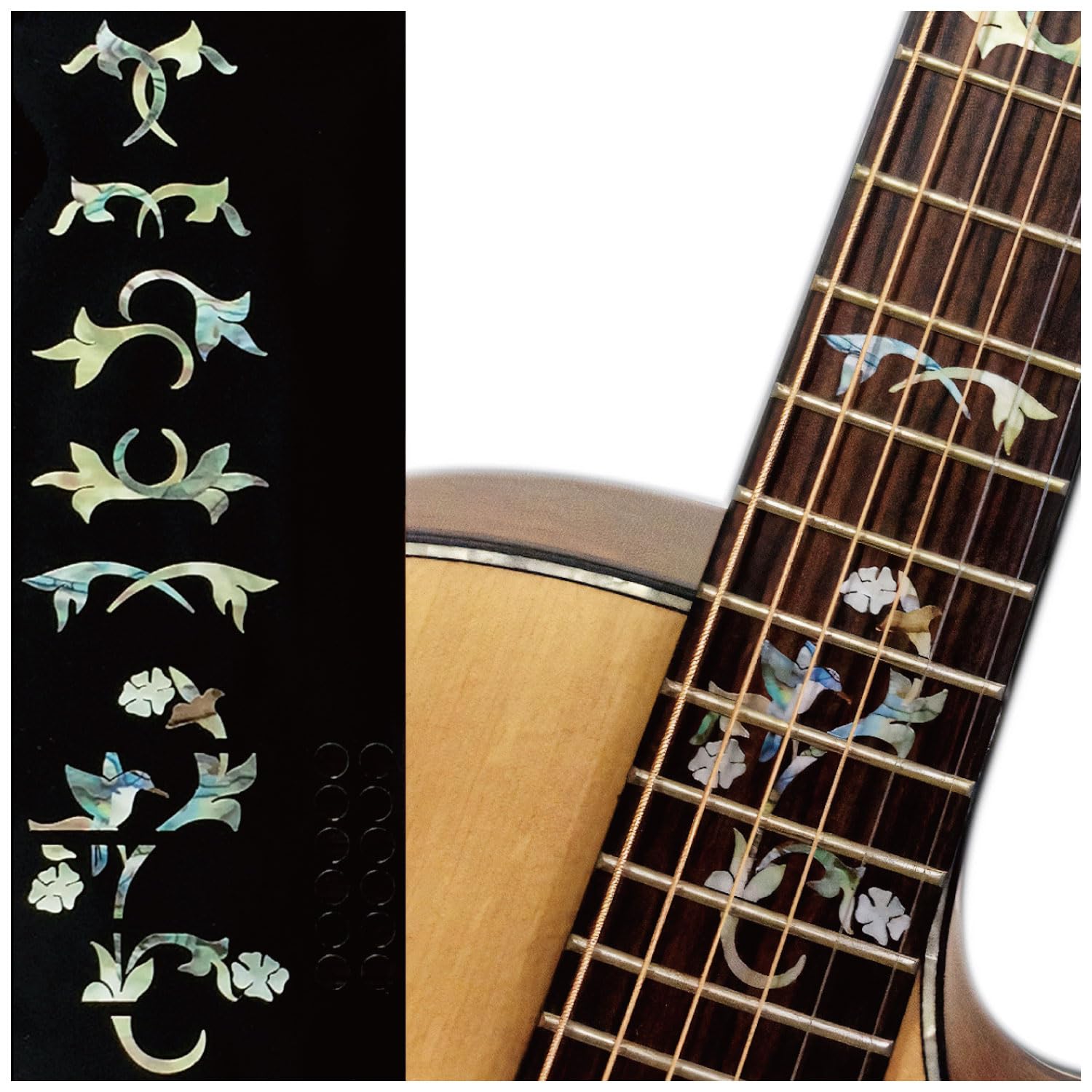 Fretboard Markers Inlay Stickers Decals for Guitars - Winding Vine w/Bird