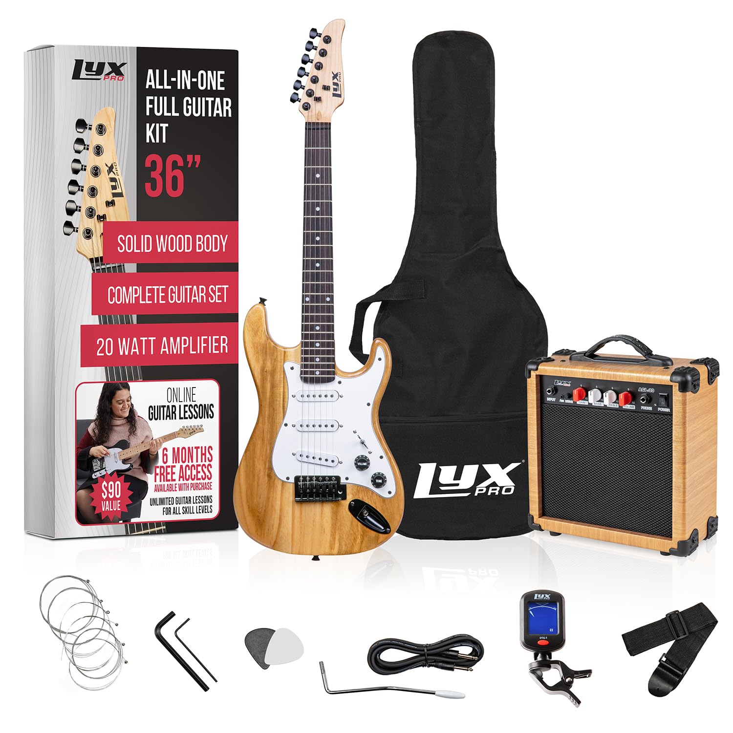 Lyxpro 36 Inch Electric Guitar And Kit For Kids With 3/4 Size Beginners Guitar, Amp, Six Strings, Two Picks, Shoulder Strap, Dig