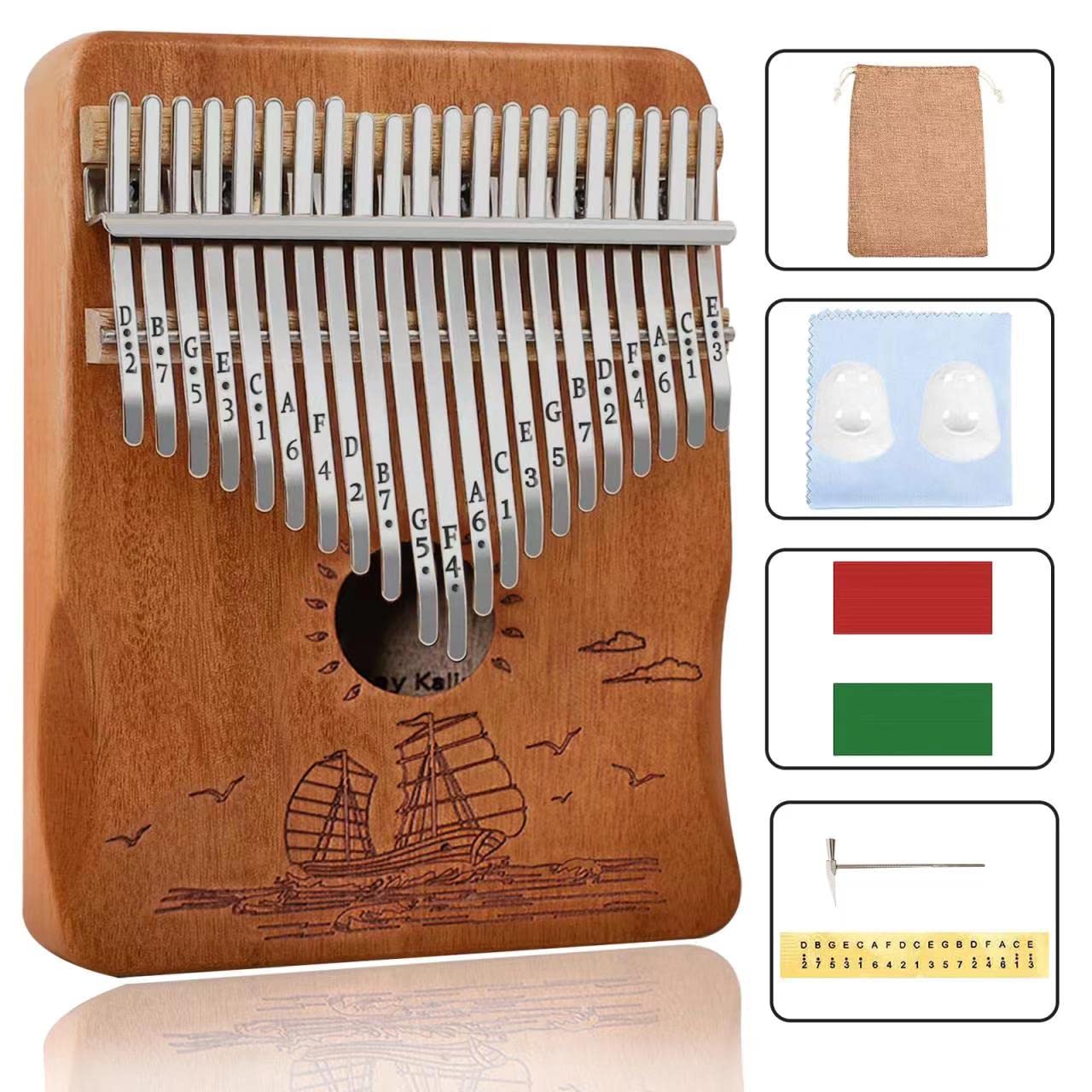 Finger Piano Kalimba 21 Keys, Calimba, Kalimba 21 Key with Tuning Hammer and Instructions, Sail Away Thumb Piano for Adults and 