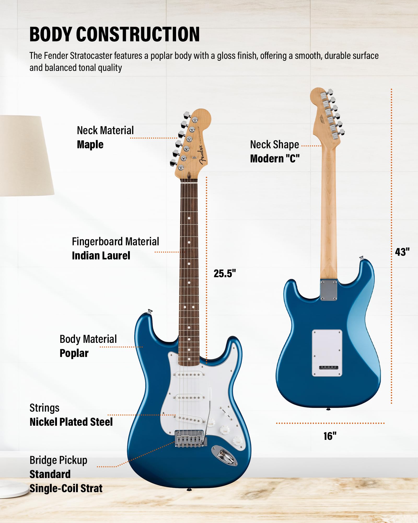 Fender Standard Stratocaster - Aqua Marine Metallic Bundle with Guitar Cleaning Kit, Strap, and Austin Bazaar Instructional Vide