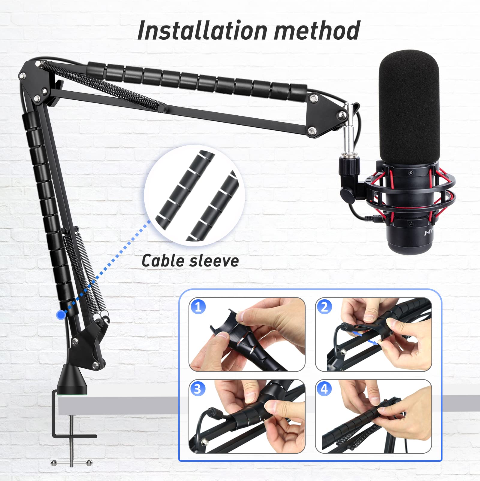 Boom Arm Mic Stand for HyperX QuadCast,Adjustable Suspension Microphone Stand for QuadCast, QuadCast S - Upgrade C Clamp, 2 Cabl