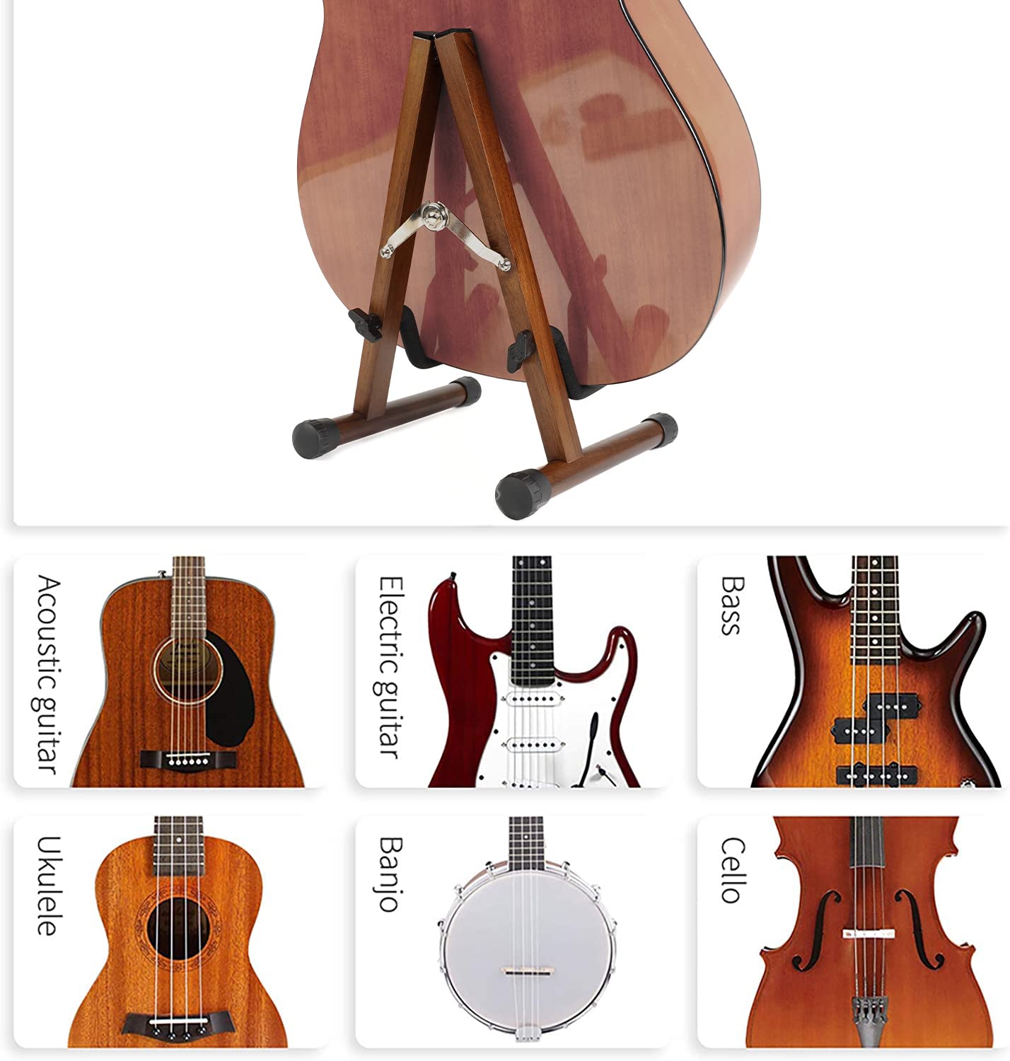 SNIGJAT Guitar Stand Walnut, Sturdy Acoustic Guitar Stand, Adjustable Electric Guitar Stand, Guitar Display Stand Guitar Floor S