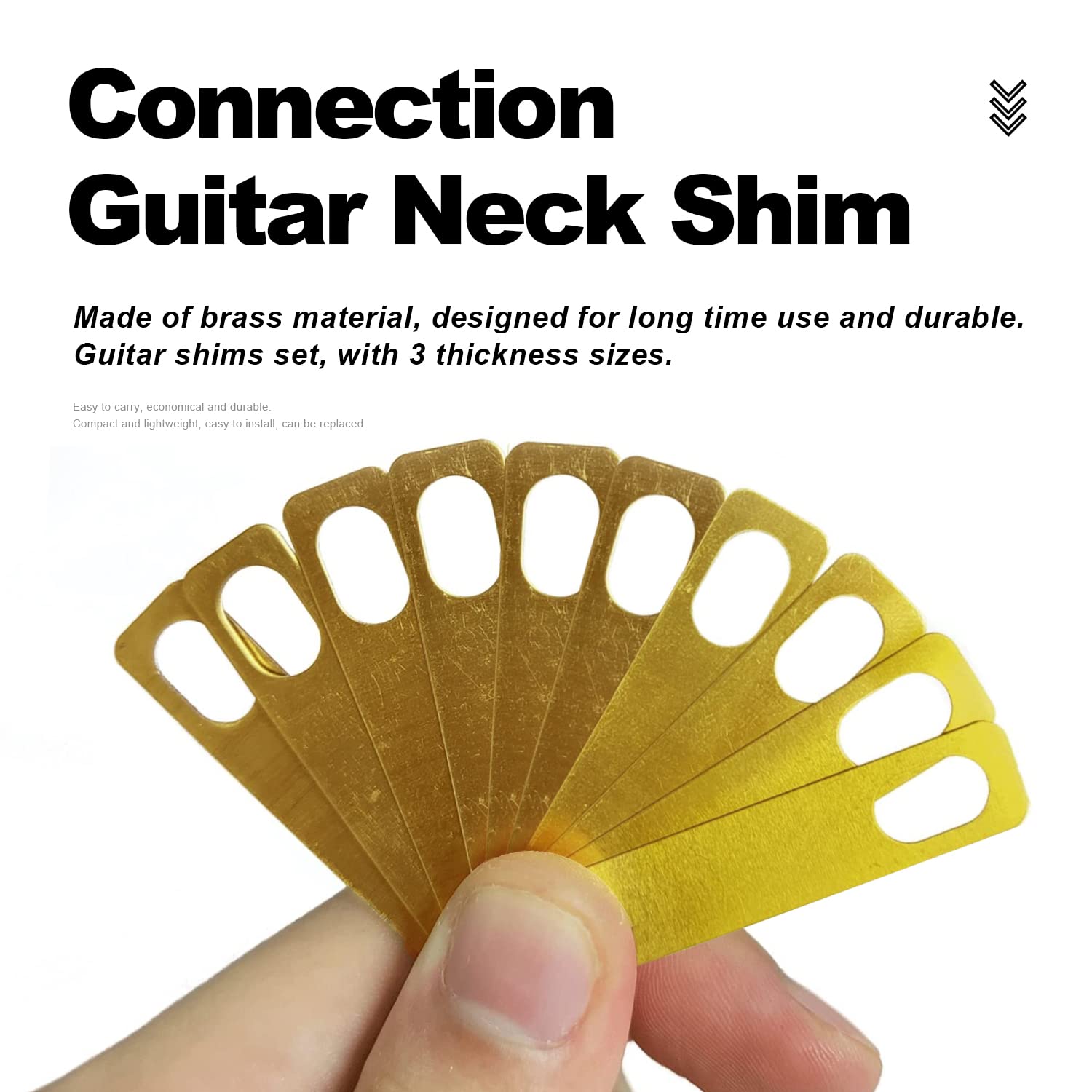 MAXCHEER 10PCS Guitar Neck Shims 4Pcs 0.2mm, 4Pcs 0.5mm and 2Pcs 1mm Thickness Brass Shims for Guitar and Bass Bolt-on Neck Repa