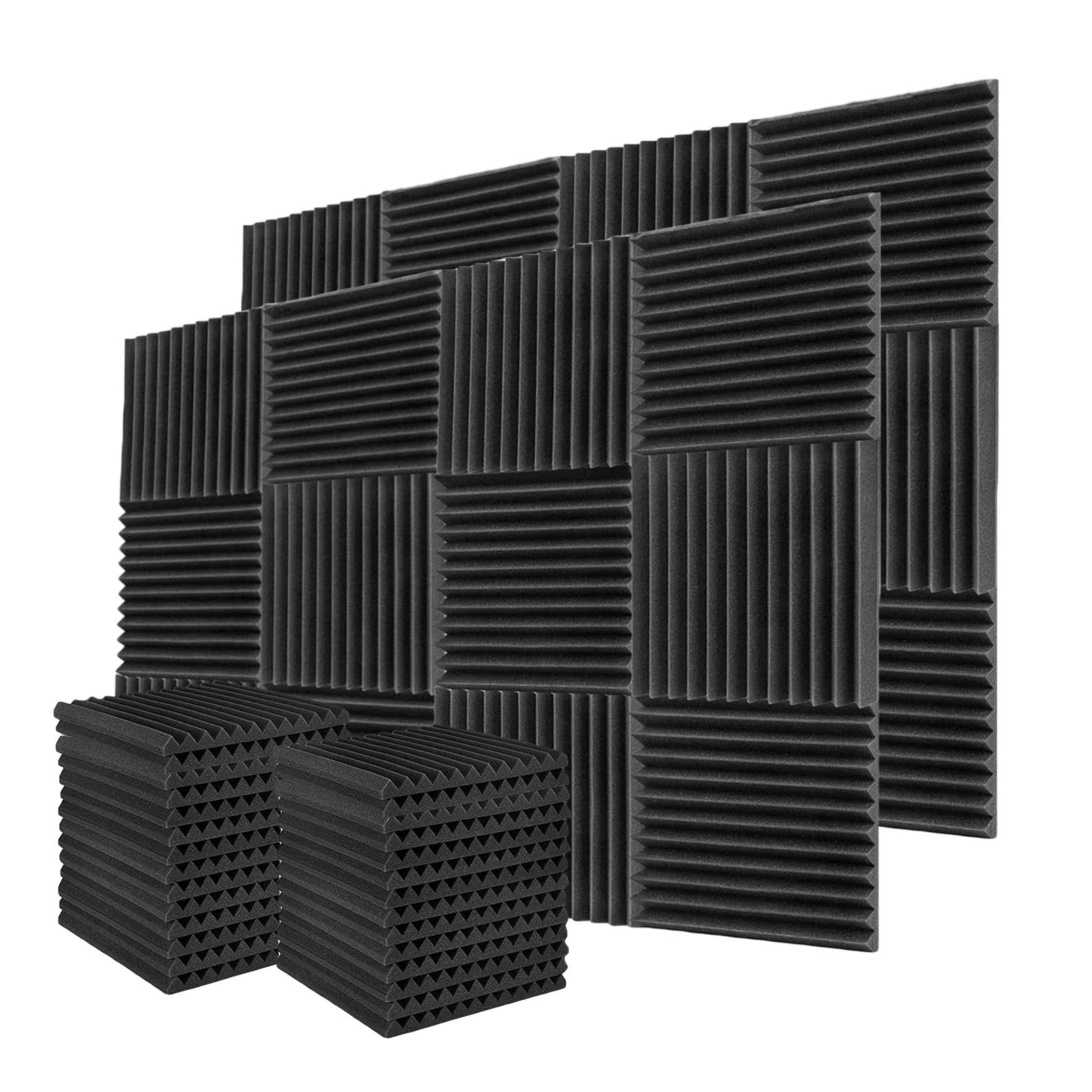 Wengwei 52 Pack Acoustic Foam Panels,1'' X 12'' X 12''Acoustic Wedge Studio Foam Sound Absorption Wall Panels (Black)