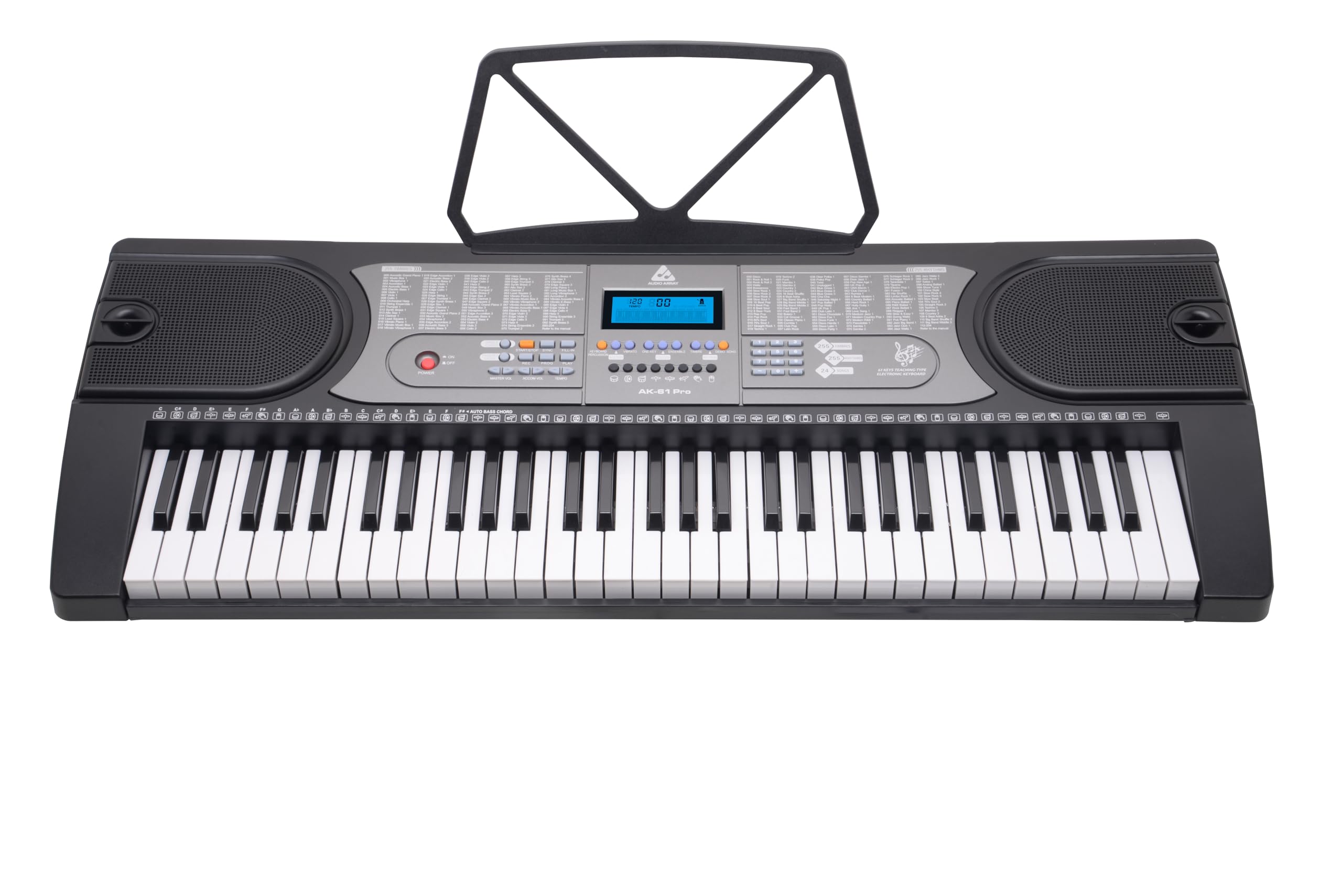 Audio Array Ak-61 Pro 61-Key Portable Electronic Keyboard With Lcd Display, Built-In Speakers, Mic Input & Included Mics, 255 Ti