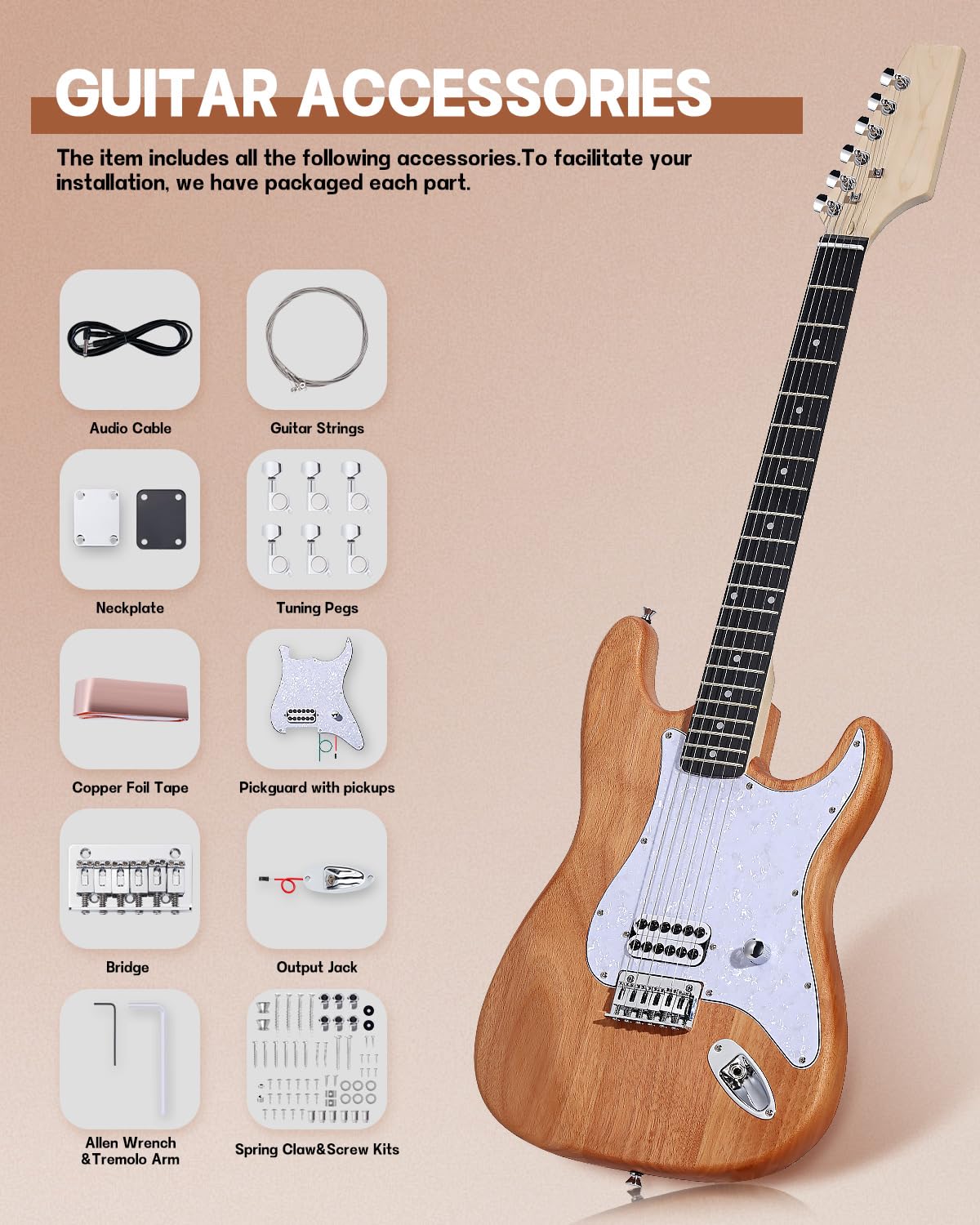 Leo Jaymz DIY Guitar Kits ST TD Style Mahogany Body Maple Neck Ebony Fretboard (ST TD)