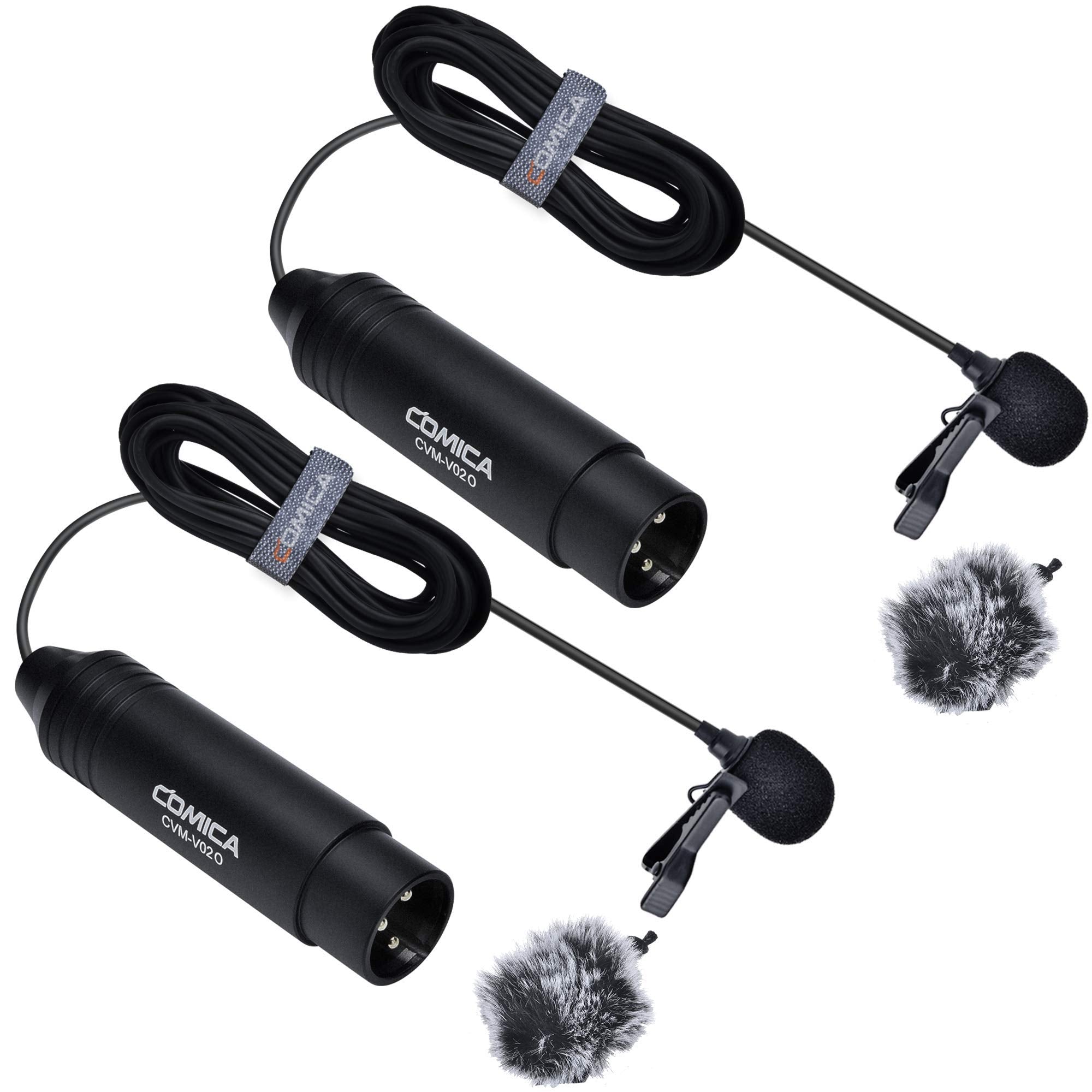 COMICA XLR Microphone CVM-V02O 2 Pack 14.76 fts Phantom Power Omni-Directional Lavalier Lapel Microphone for Canon Sony Panasoni