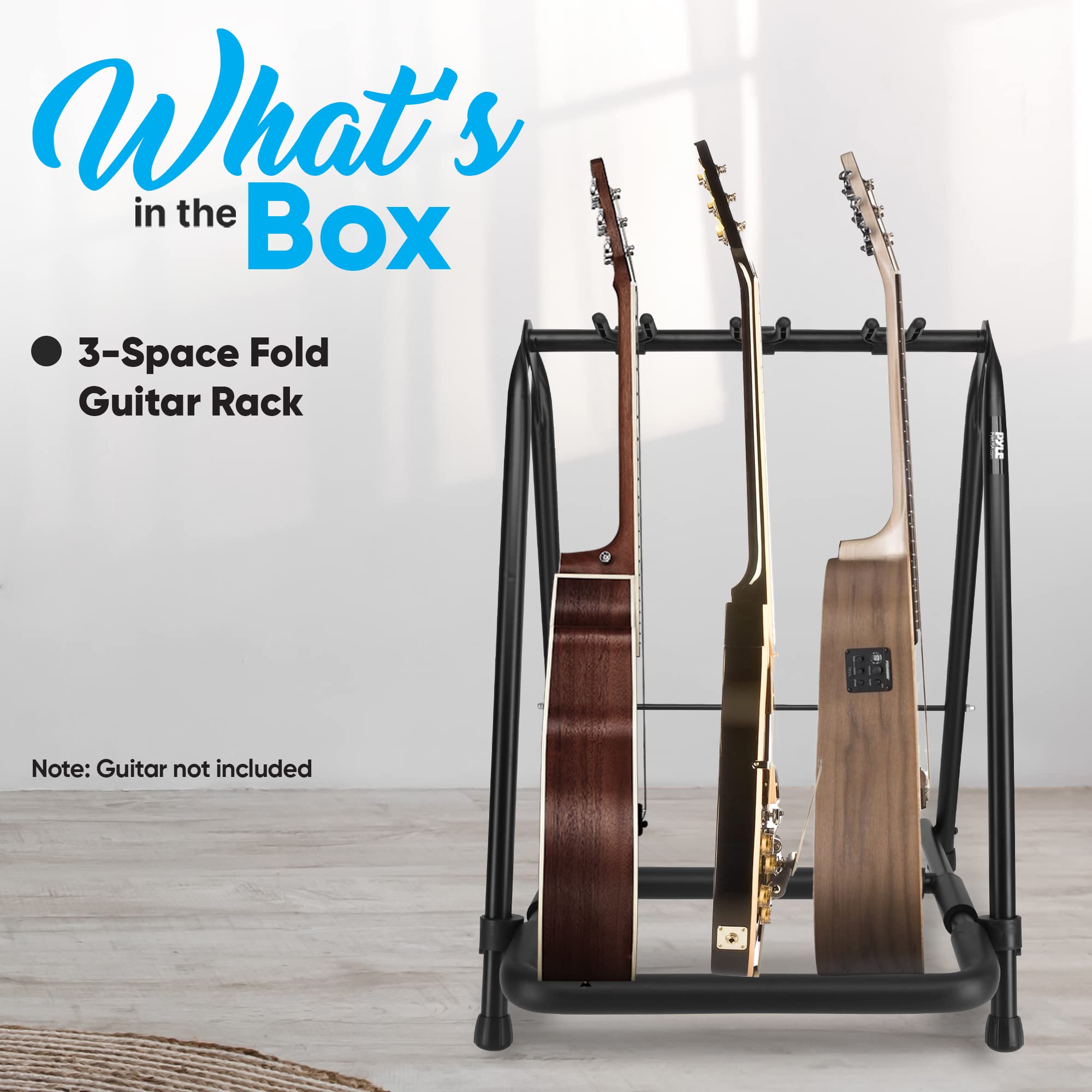 Pyle Foldable Universal Multi 3 Stand Portable Collapsible Instrument Floor Guitar Rack Holder w/Foam Padding-for Acoustic, Elec