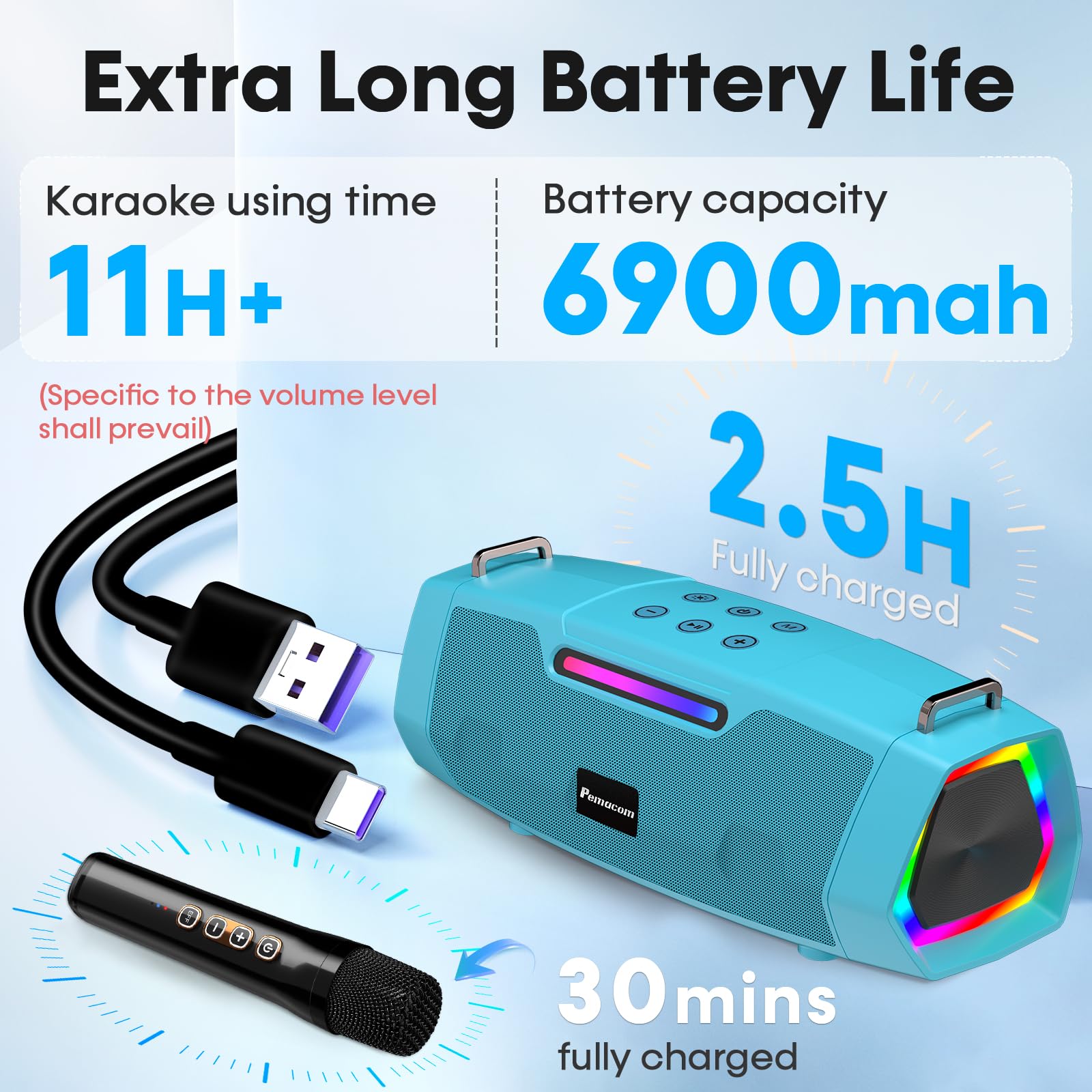 Karaoke Machine with 60W Powerful Sound - Portable Karaoke System with 2 Wireless Microphones, Bluetooth 5.3, Long Battery Life