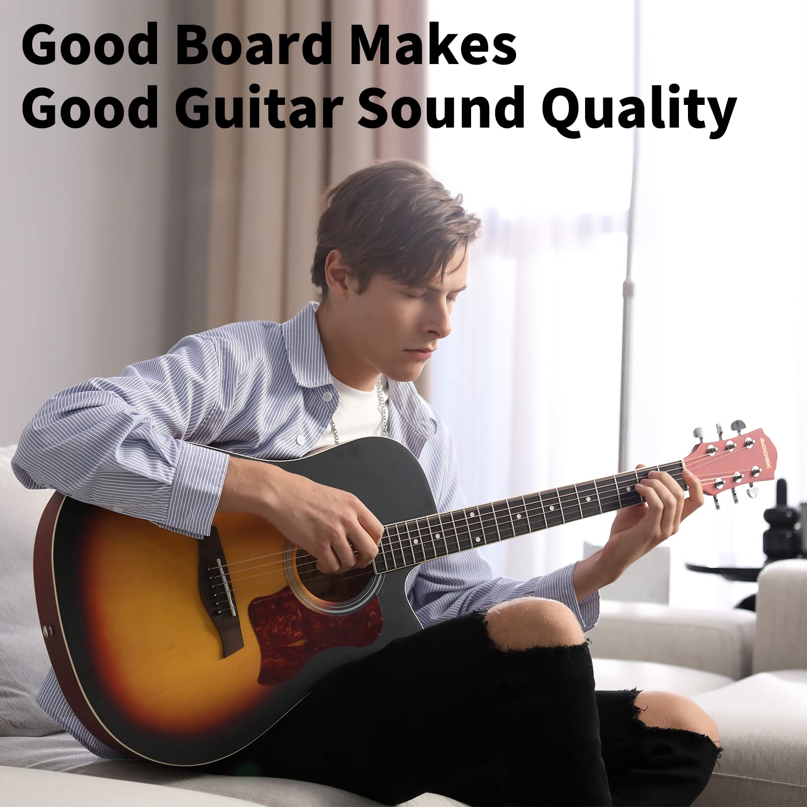 AODSK Acoustic Guitar Beginner 41 Inch Full Size Solid Spruce Top Guitarra Bundle Kit with Gig Bag Tuner Capo Picks String Strap