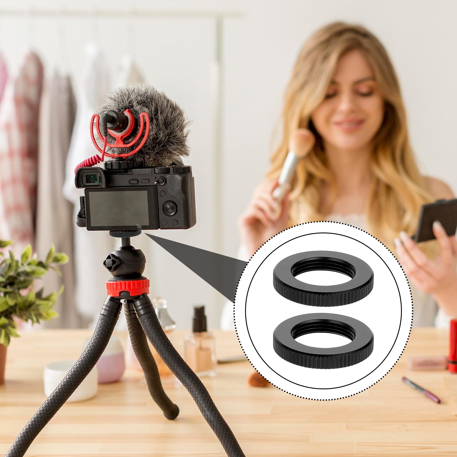 4 Pcs Knurled Lock Microphone Stand Nut 5/8''-27 Double Locking Nut for Microphone Screws Black Jam Nut for Microphone Photograp