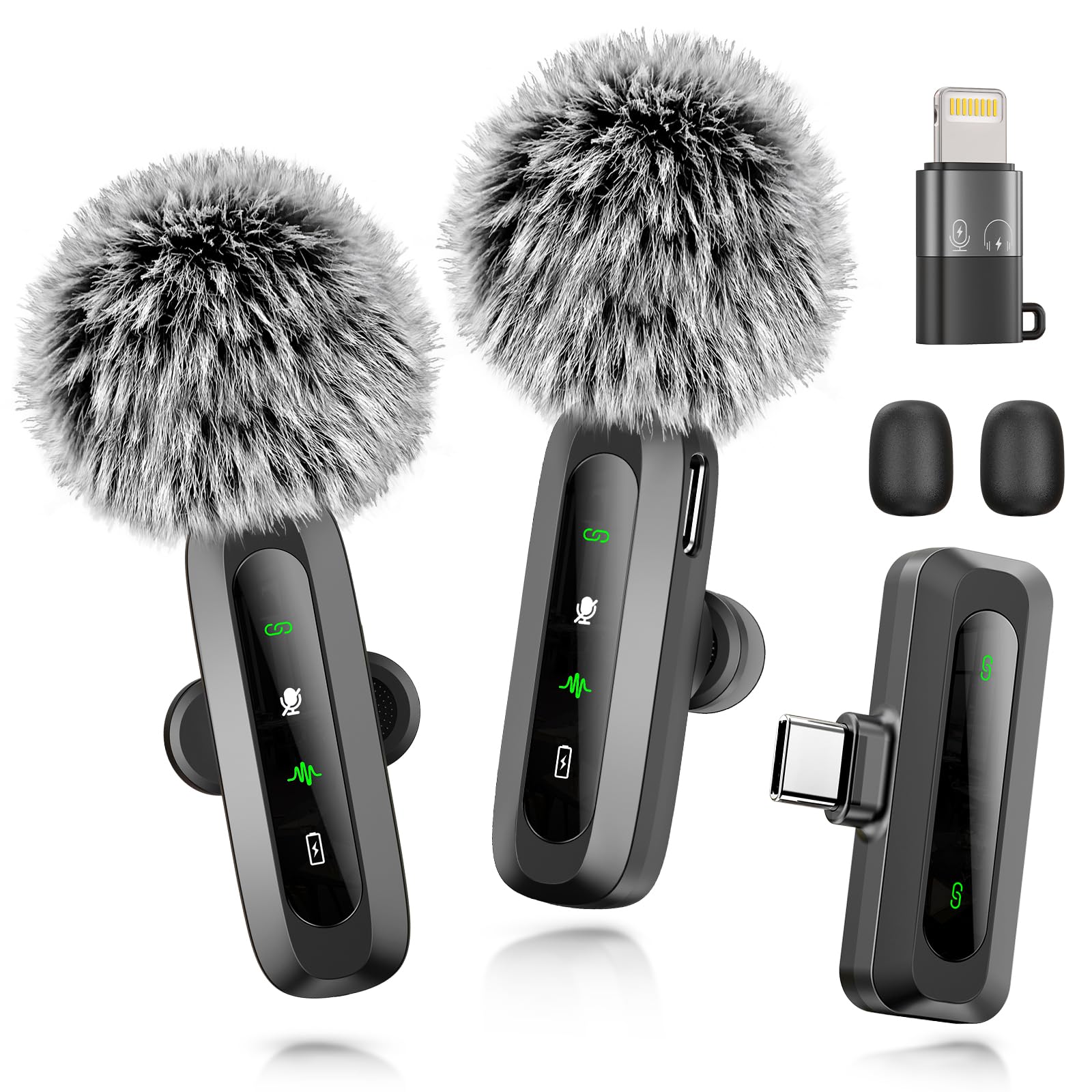 Utsund Wireless Microphone Mini Mic for iPhone/Android Phone, LED Display Lavalier Microphone for Video Recording Clip on Lapel 