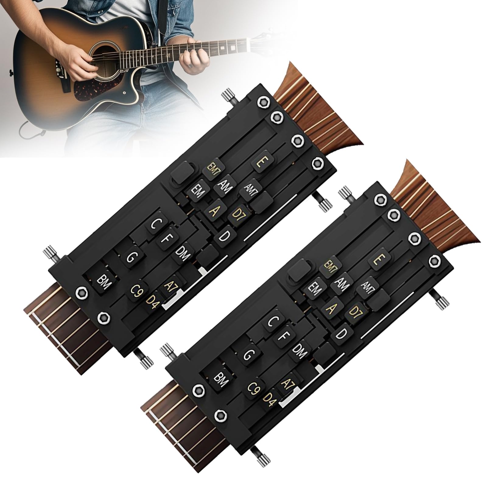 Guitar Chord Presser, Learn Guitar Chords Device, Beginner Guitar Chords Trainer, Portable Teaching Aids (2pcs)