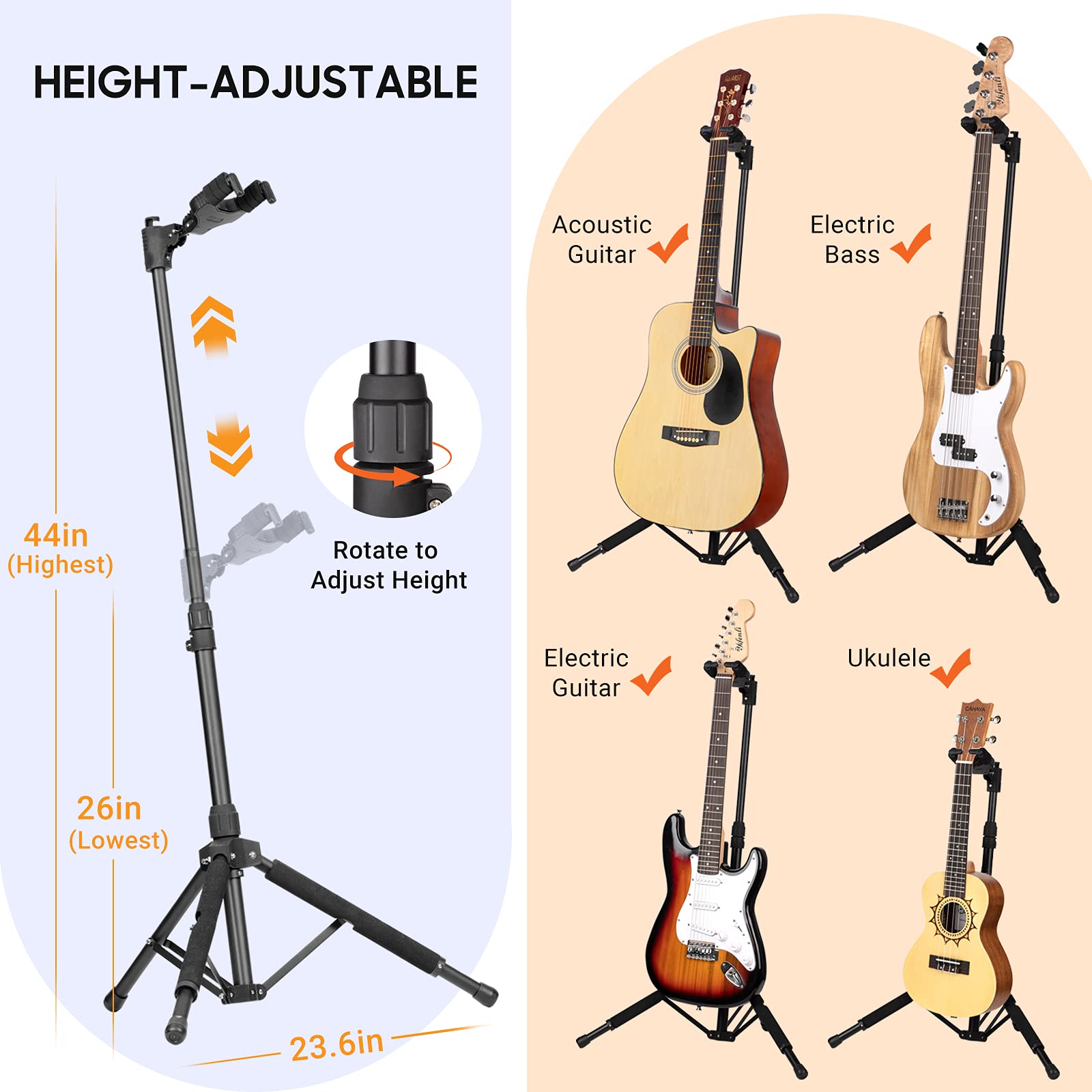 CAHAYA Guitar Stand Universal with Neck Holder Folding Tripod Floor Iron Stand for Acoustic Electric Classical Bass Guitars CY02