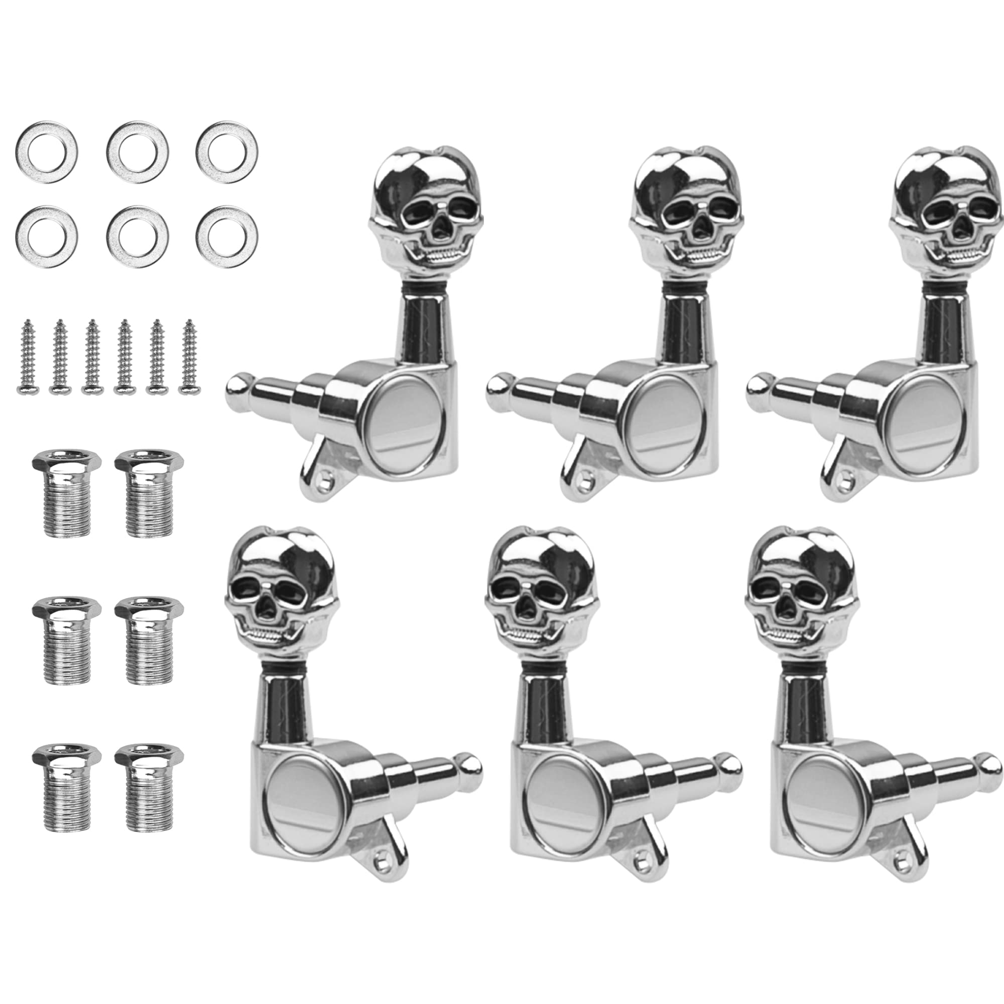 6Pcs Yootones 3L3R Skull Guitar Sealed-Gear Tuning Pegs Machine Head Knobs Machine Head Tuners Compatible With Electric Guitar A