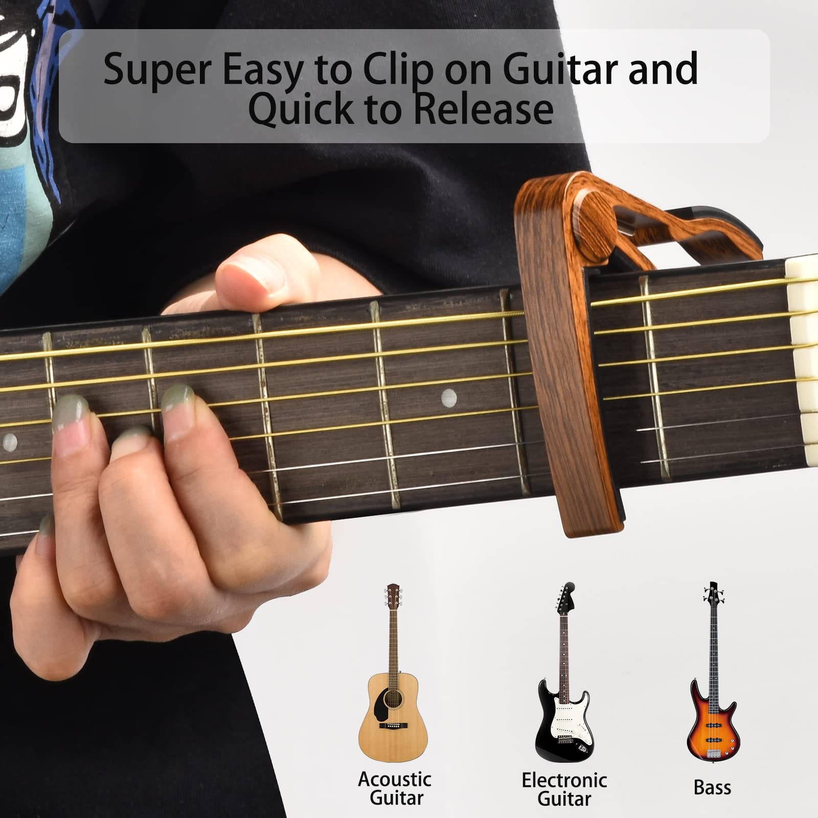Guitar Capo, Guitar Picks, Guitar Accessories with Guitar Tuner, Capo for Acoustic Guitar, Bass, Buzzing-Free, Quick Release, Gu