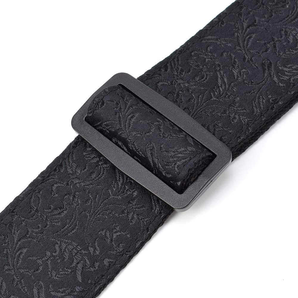 CLOUDMUSIC Guitar Strap For Acoustic Electric Embroidered Jacquard Vintage Floral Patterns(Leaves In Black)