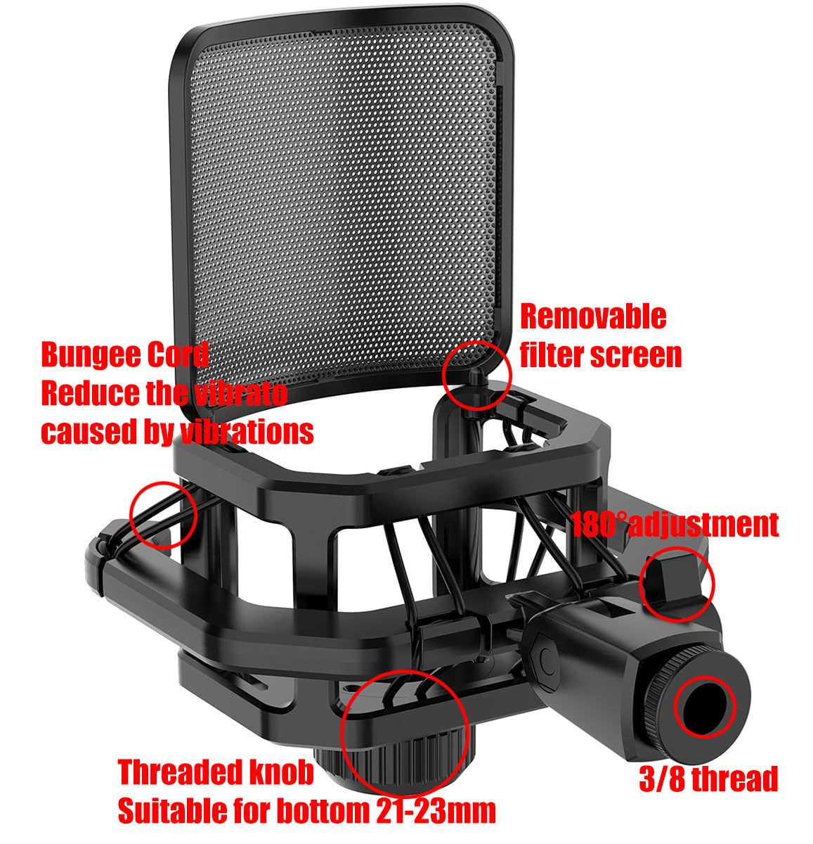 Microphone shock mount with Filter Screen for Lewitt RAY LCT-240 Pro LCT 440 Pure LCT 441 FLEX Compatible with protruding stems