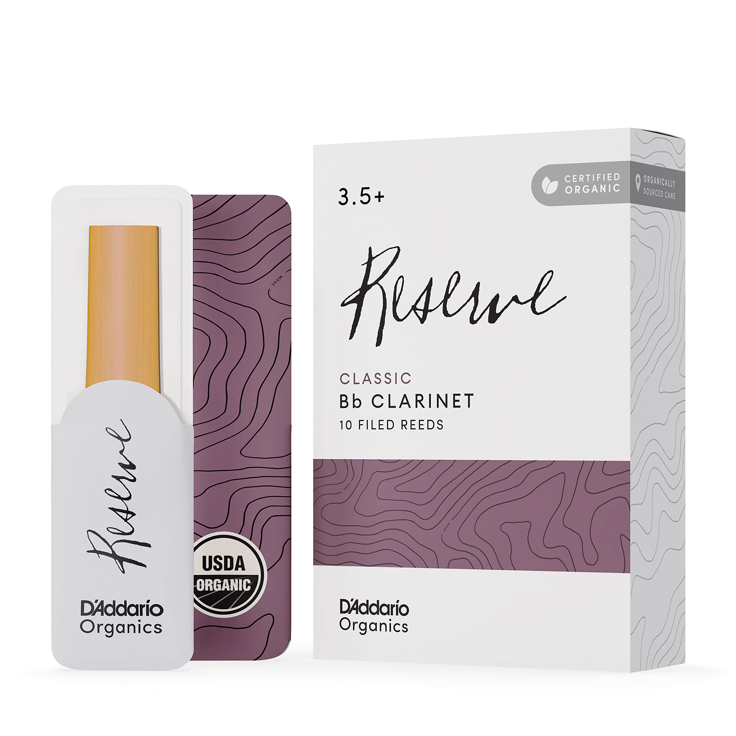 DAddario Organic Reserve Bb Clarinet Reeds - Reeds for Clarinet - Individually Sealed - 2.0 Strength, 10 Pack