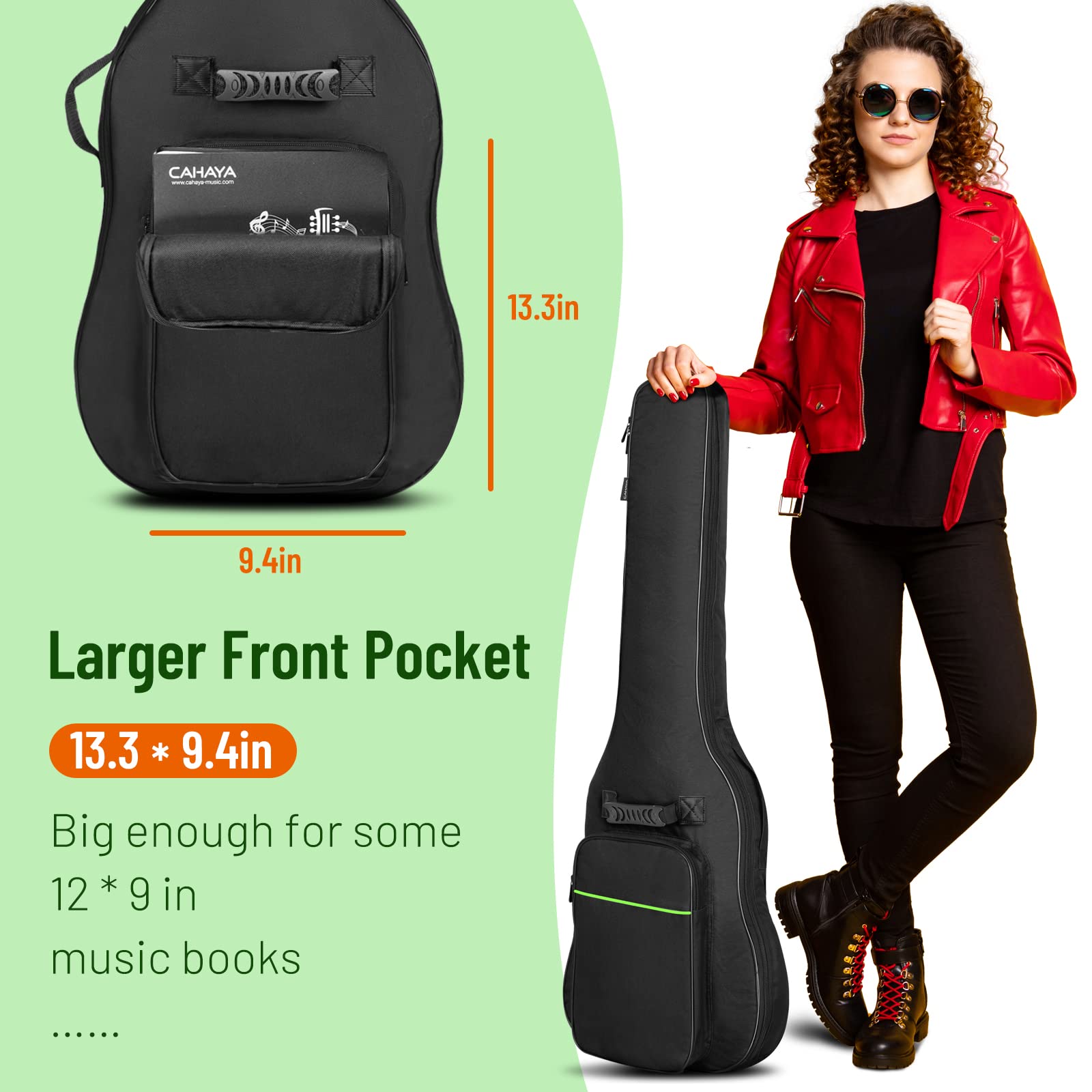 CAHAYA Electric Guitar Bag Gig Bag 0.3in Thick Padding Backpack Soft Electric Guitar Case Green CY0293