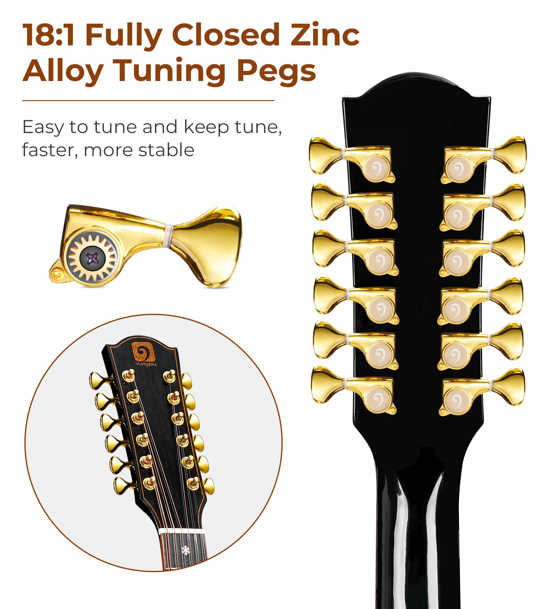 Vangoa Advanced 12 String Guitar Full Size Twelve String Guitar Acoustic Electric 4 Band EQ Electroacoustic Guitar Set for Begin