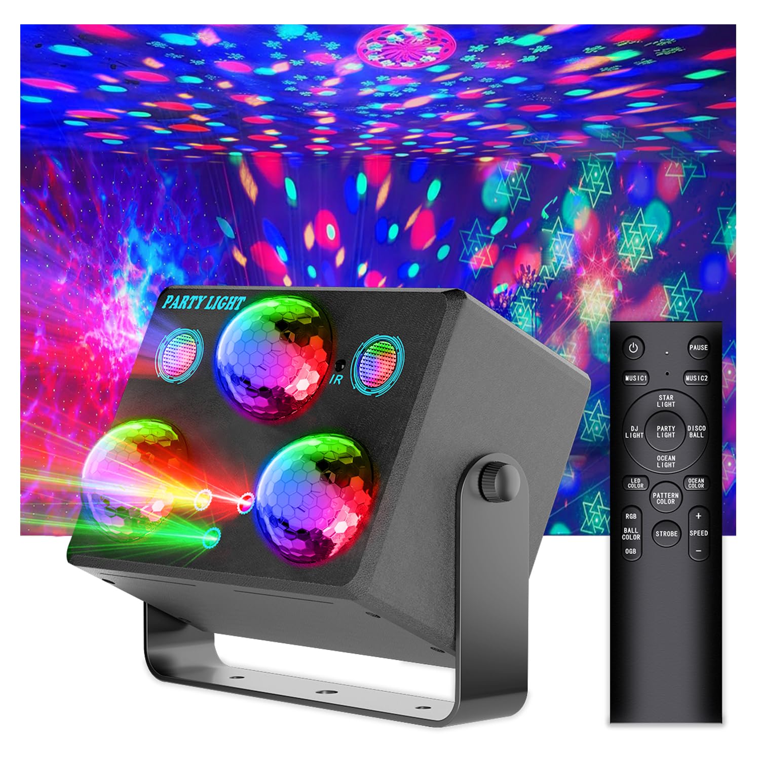 Disco Ball Party Lights,Pro 6 in 1 Disco Lights Sound Activated Dj Strobe with RGB&OGB Disco Balls,Laser Light Show,Ocean Lamp,S