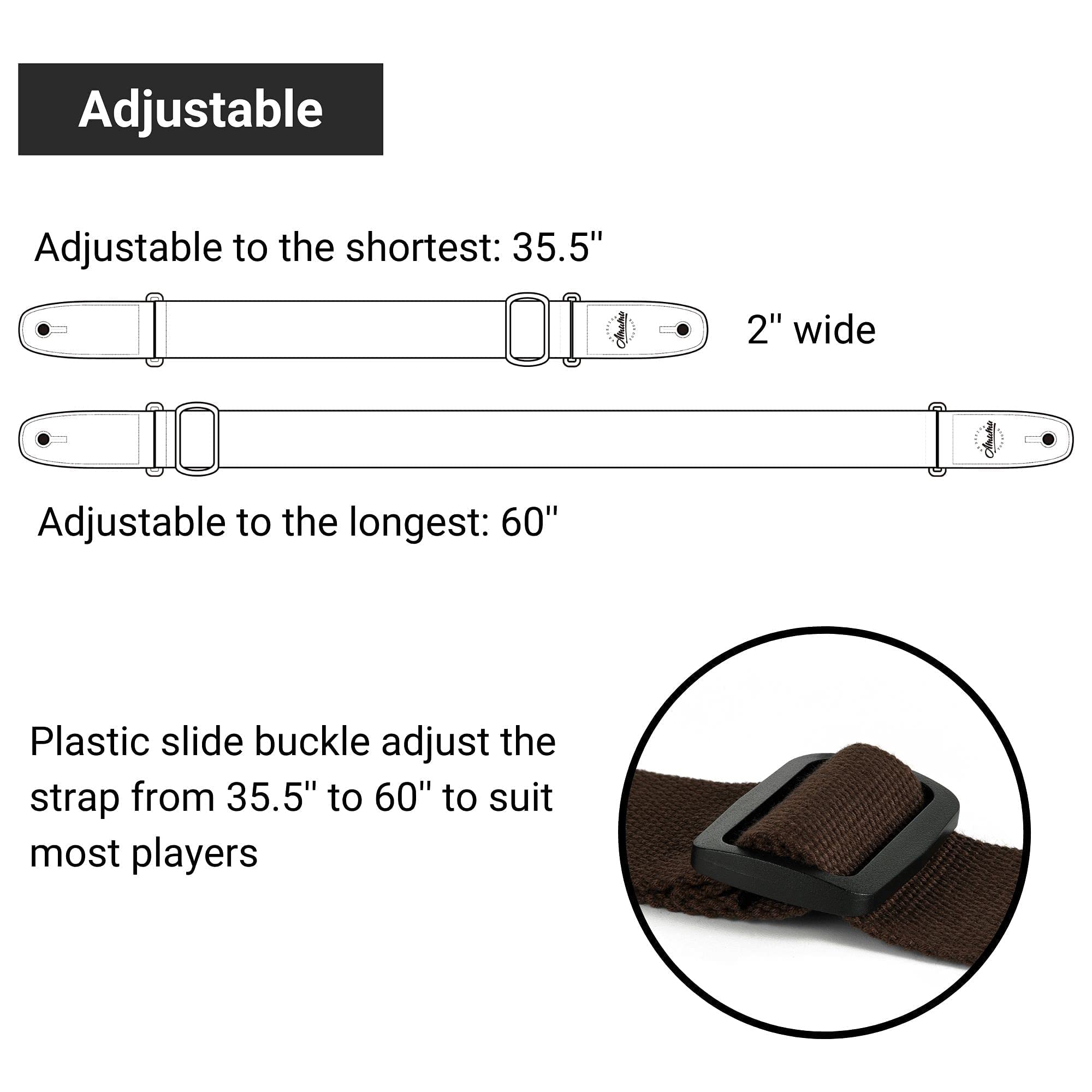 Amumu Guitar Strap Soft Cotton with 3 Pick Holders for Electric, Acoustic, Bass Guitar - Brown