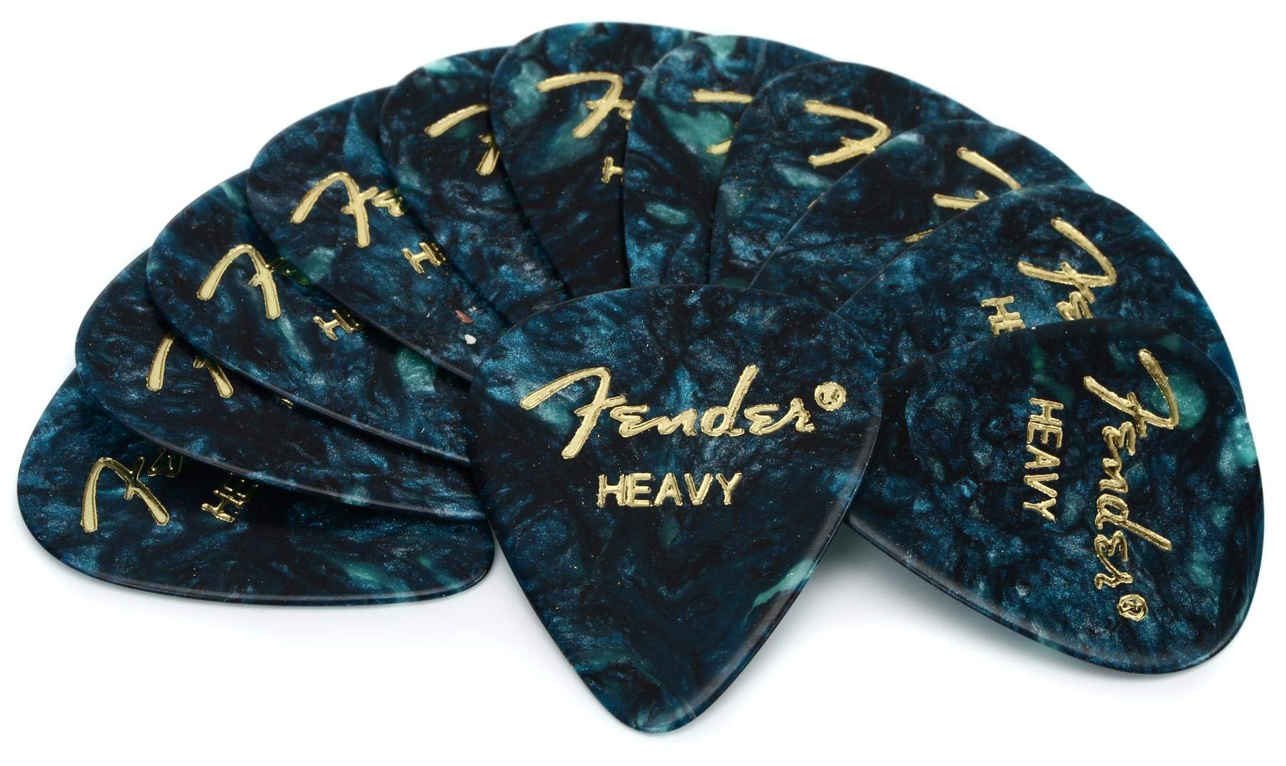 Fender Premium Celluloid Guitar Picks 351 Shape, Guitar Accessories, Ocean Turquoise, Heavy, 12-Pack