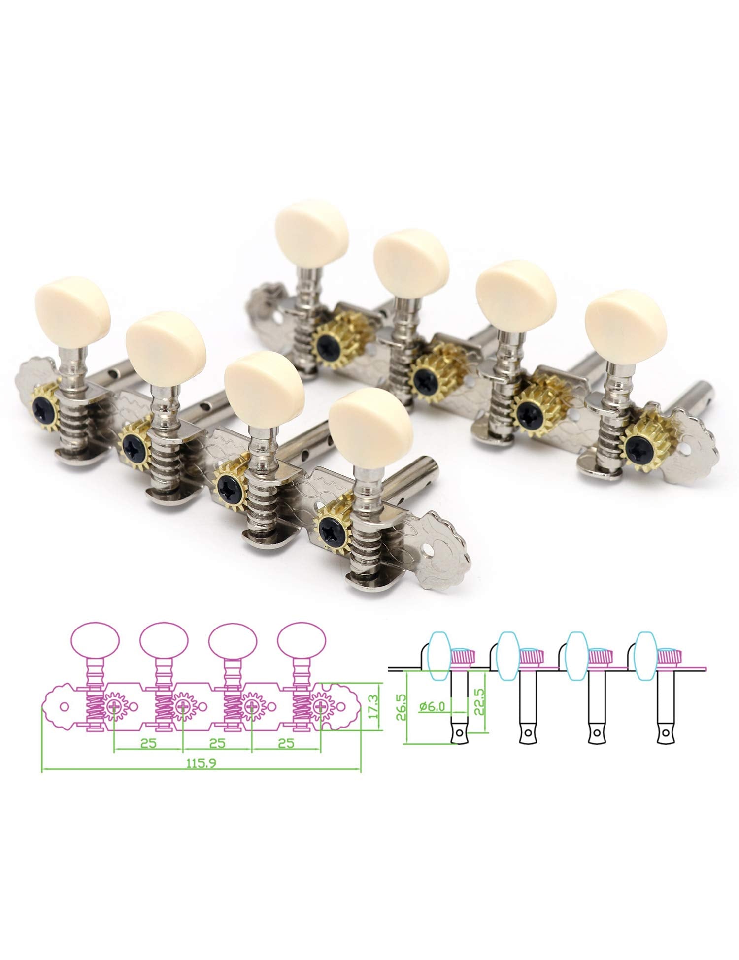Metallor Guitar Machine Heads Tuning Pegs Tuning Keys for Mandolin Banjo and 8 String Guitars Instruments Double Hole Chrome Pla