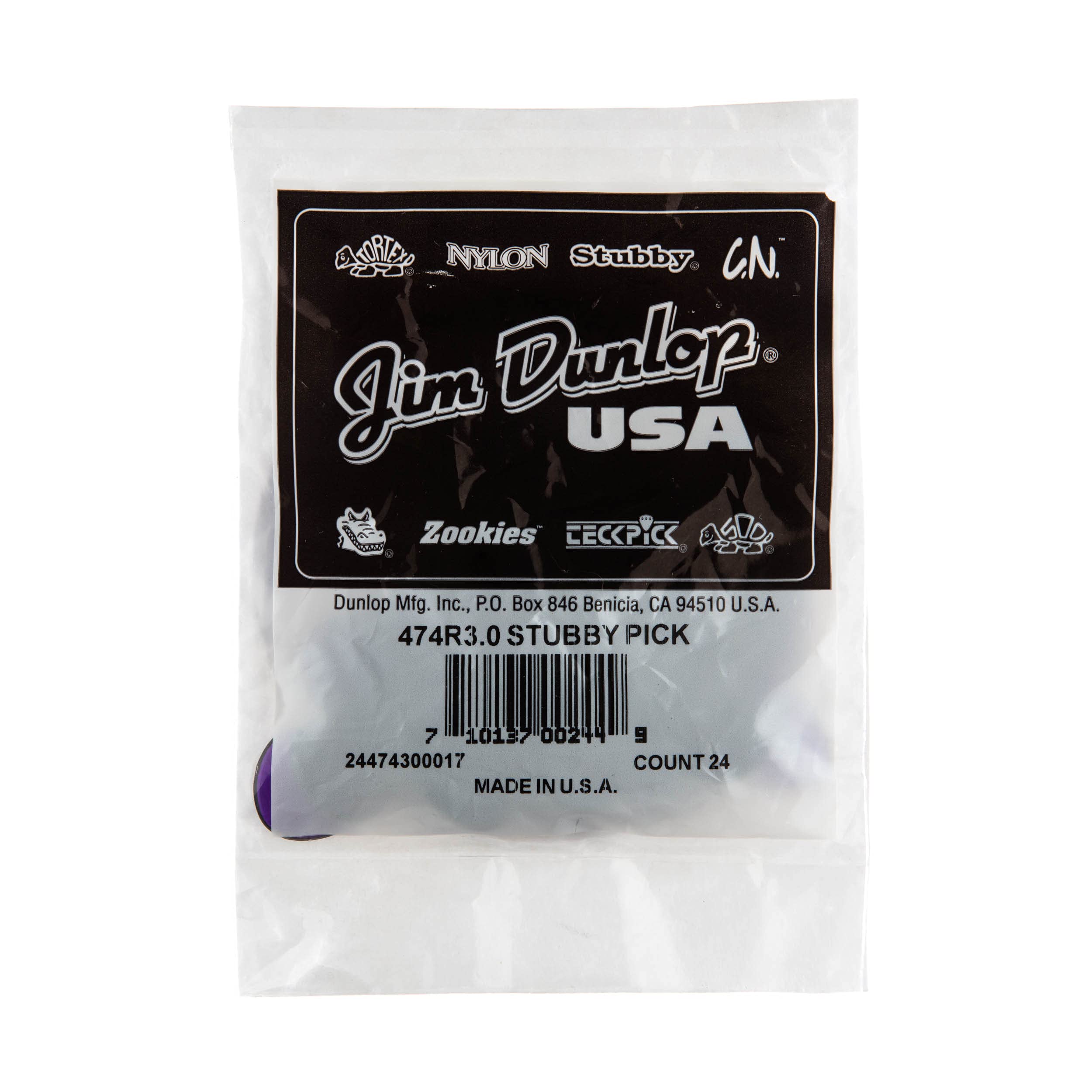 JIM DUNLOP 474R3.0 Stubby, Dark Purple, 3.0mm, 24/Bag