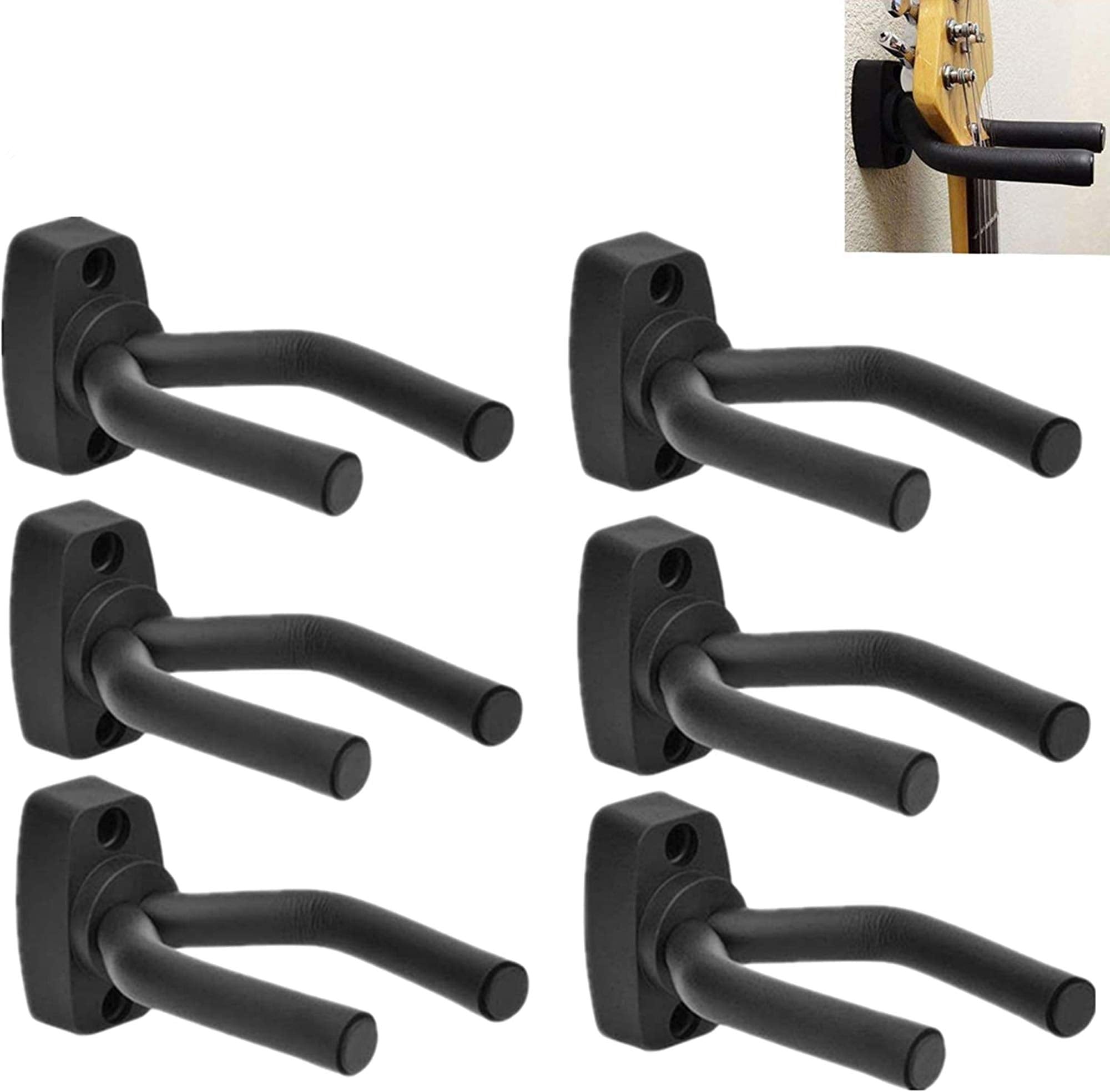Guitar Wall Mount Hanger 6 Pack, Guitar Hanger Wall Hook Holder Stand Black Display With Screws - Easy To Install - Fits Guitars