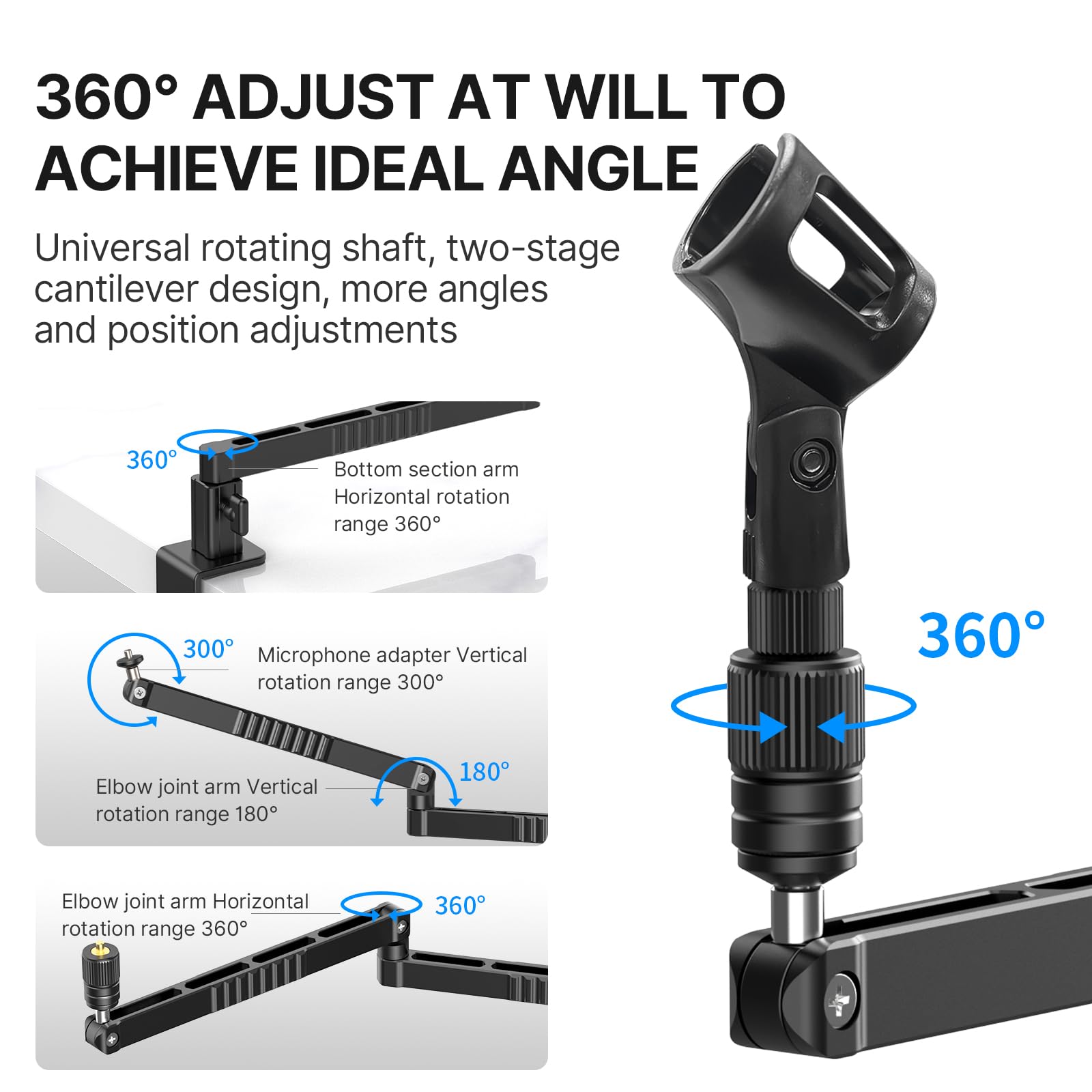 Upgrade ULANZI LS26 Low Profile Mic Arm, Aluminum 360 Rotatable Foldable Microphone Low Arm Desk Mount for Podcast/Streaming/Gam