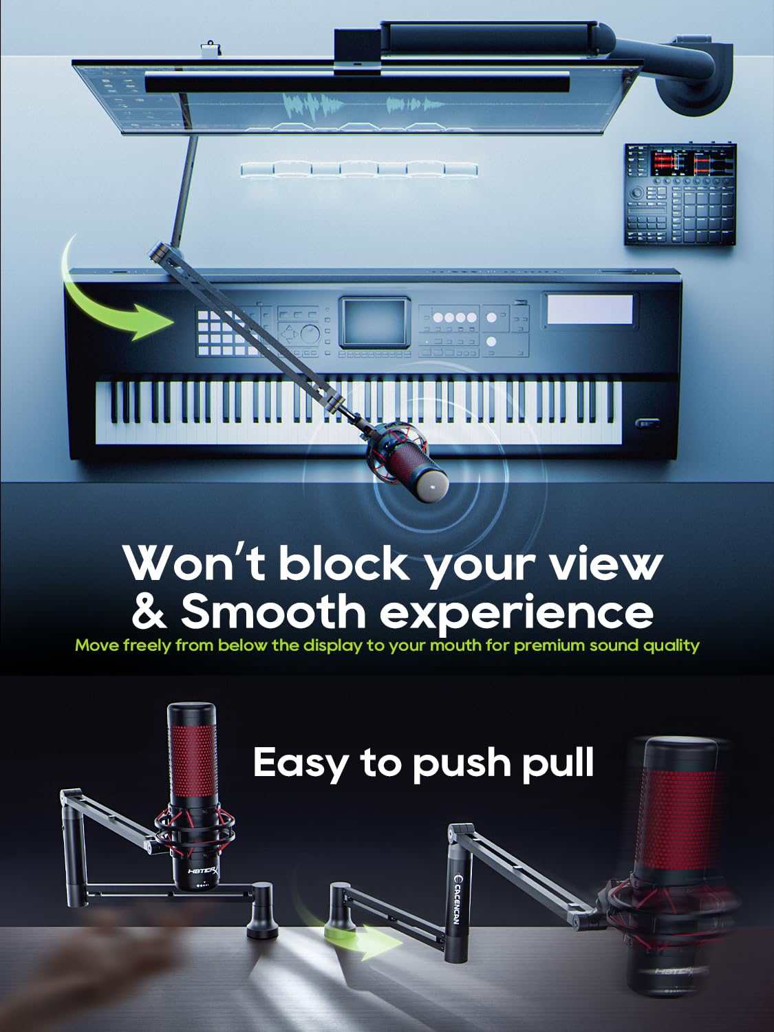 M05 Boom Arm, 360 Rotatable Microphone Stand with Desk Mount, Foldable Desk Mic Arm with 3/8'' to 5/8'' Screw Adapter, Microphon