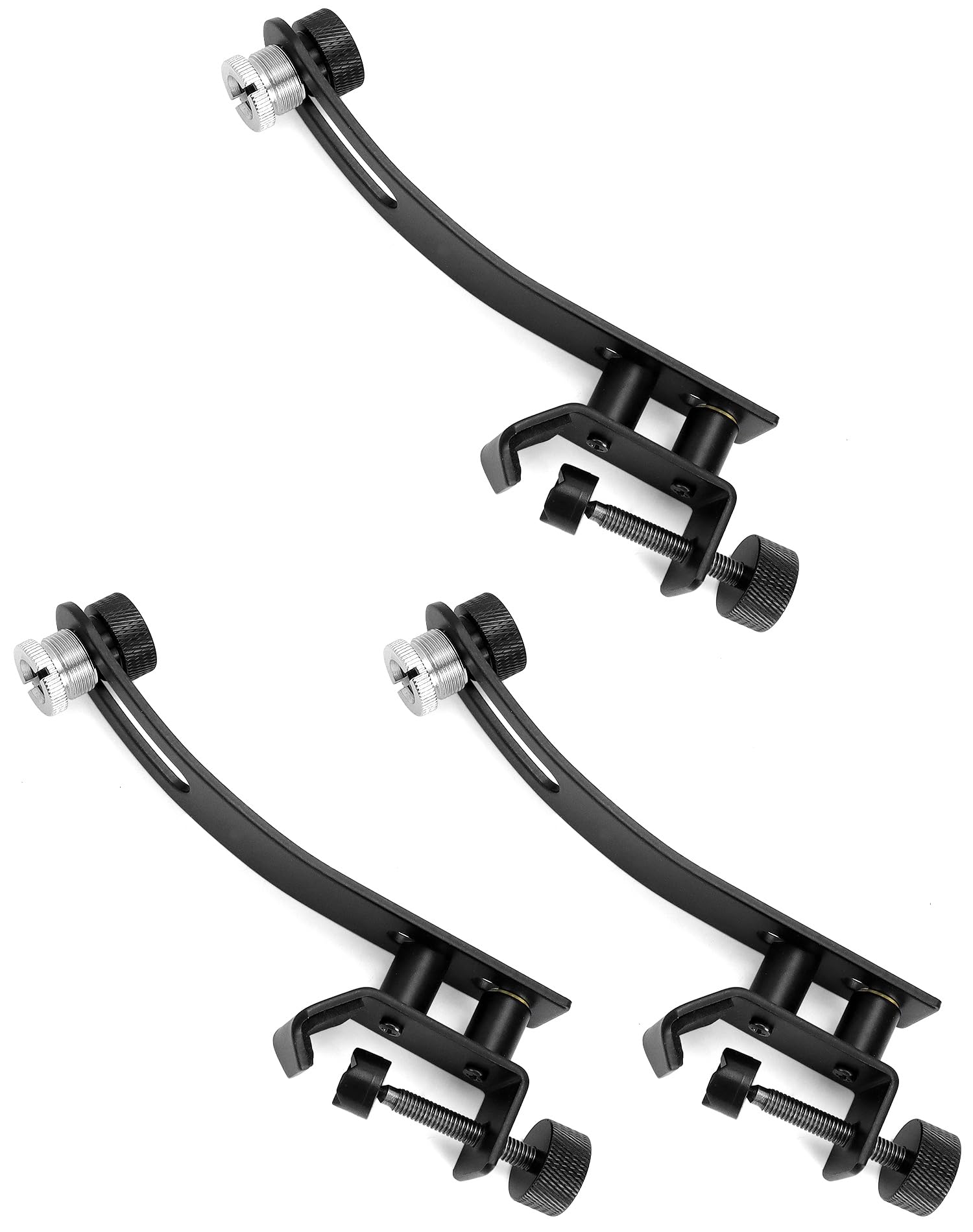 QWORK Drum Microphone Shockproof Clip, 3 Pcs Metal Mic Set Clamp, Adjustable C-Clamp Rim Mount, for 3/8-16 and 5/8-27 threaded s