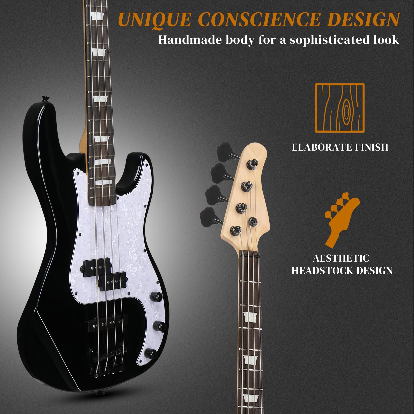 Ktaxon 4 String Electric Bass Guitar, PB-Style Full Size Standard Right Handed Beginner Kit with 20W AMP, Gig Bag, Strap, Upgrad